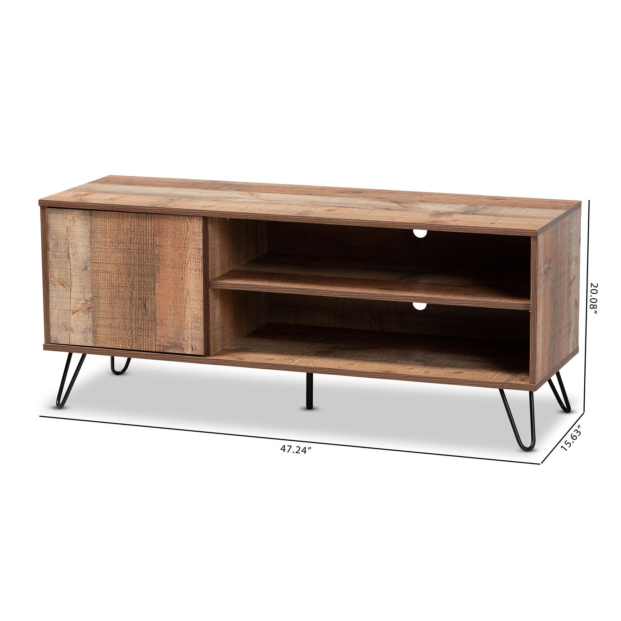 Baxton Studio Iver Rustic Oak Finished 1-Door Wood TV Stand, , large