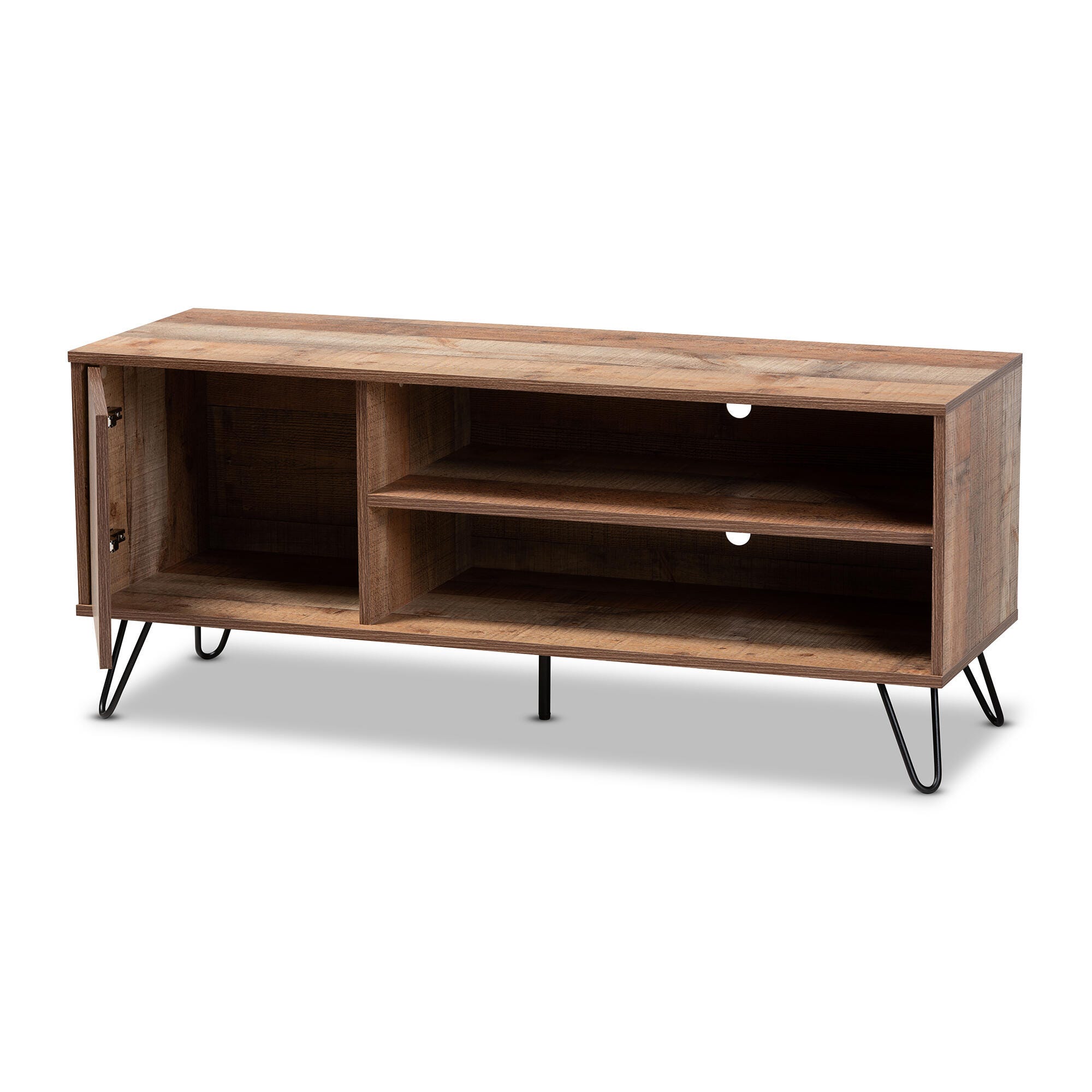Baxton Studio Iver Rustic Oak Finished 1-Door Wood TV Stand, , large