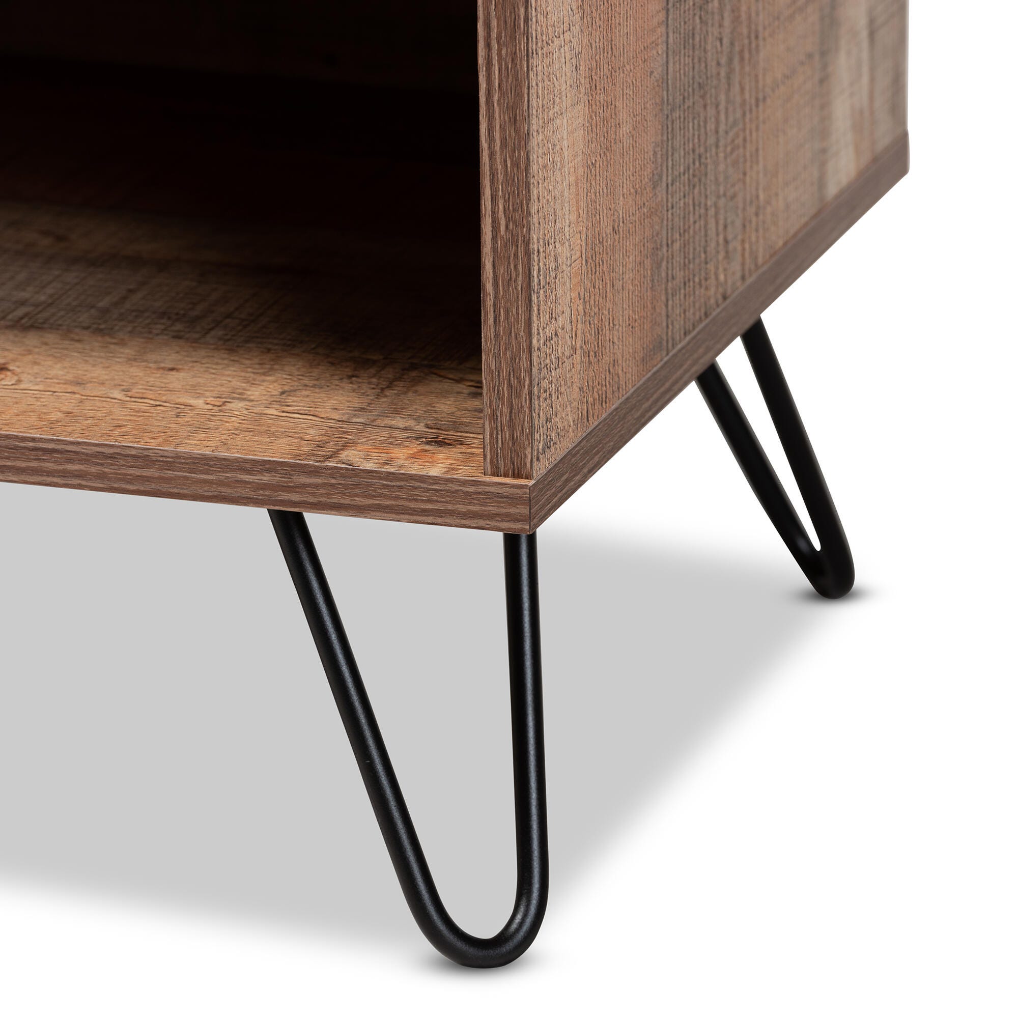 Baxton Studio Iver Rustic Oak Finished 1-Door Wood TV Stand, , large