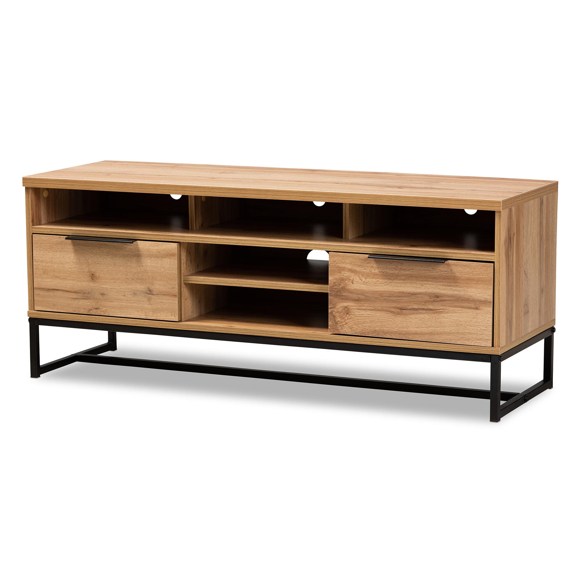 Baxton Studio Reid Industrial Oak Finished Wood 2-Drawer TV Stand, , large