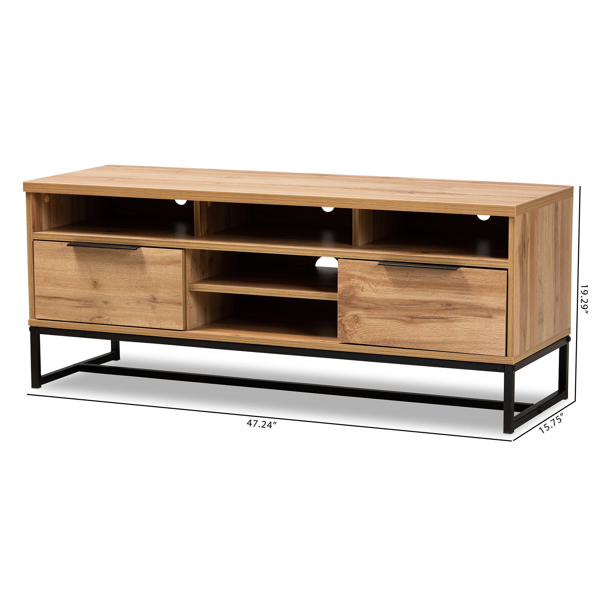 Baxton Studio Reid Industrial Oak Finished Wood 2-Drawer TV Stand, , large