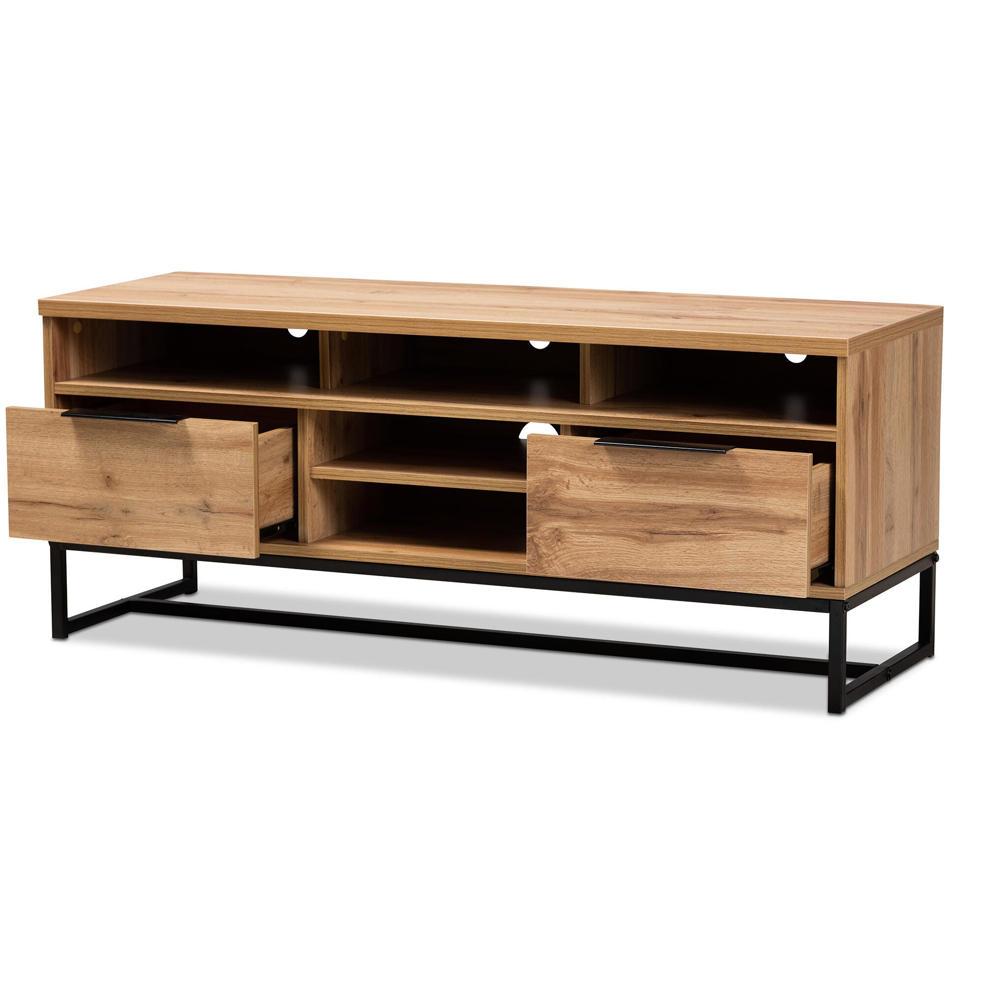 Baxton Studio Reid Industrial Oak Finished Wood 2-Drawer TV Stand, , large