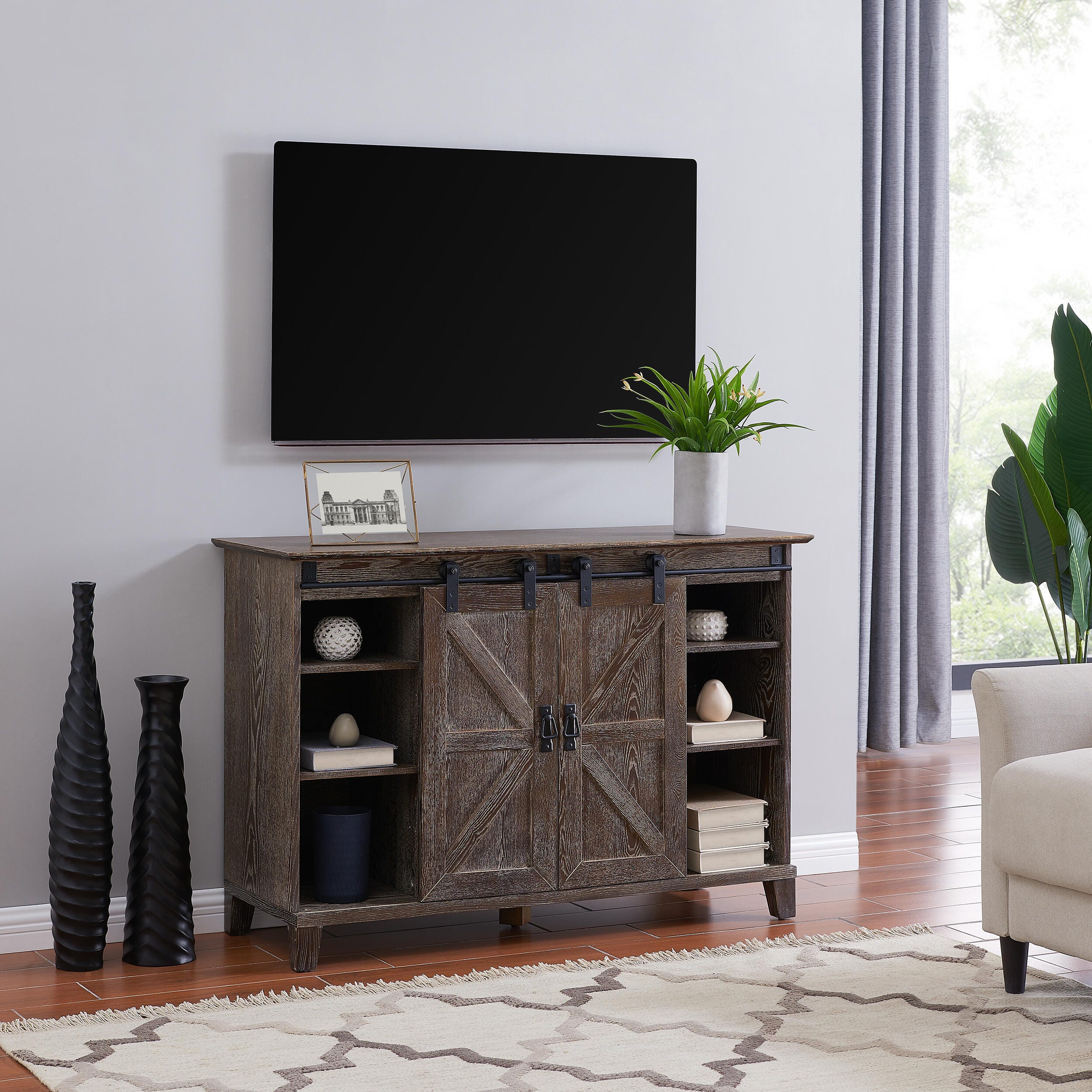 Southern Enterprises Massen Barn Door TV Stand, , rollover