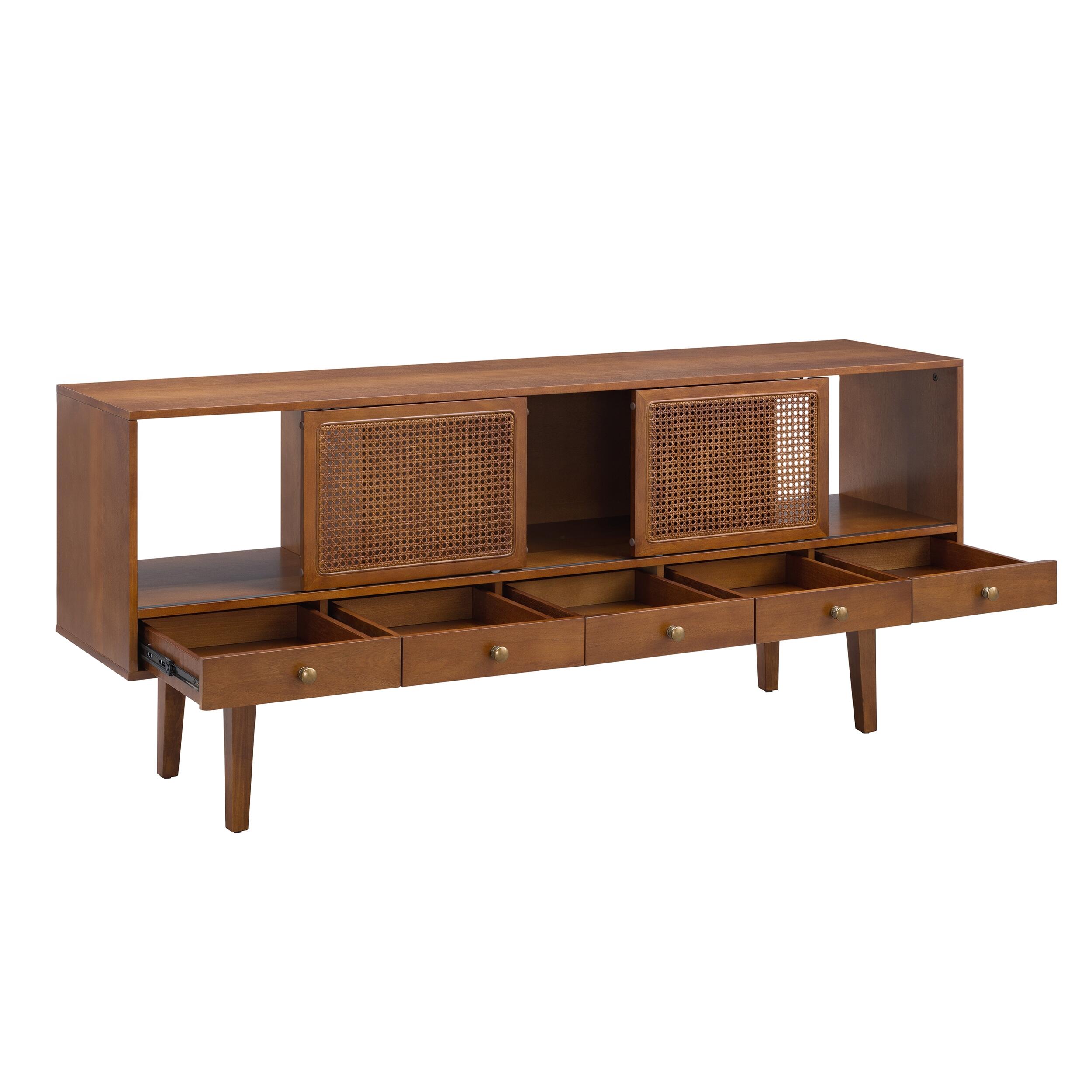 Southern Enterprises 70" Simms Midcentury Modern Media Console, Brown, large