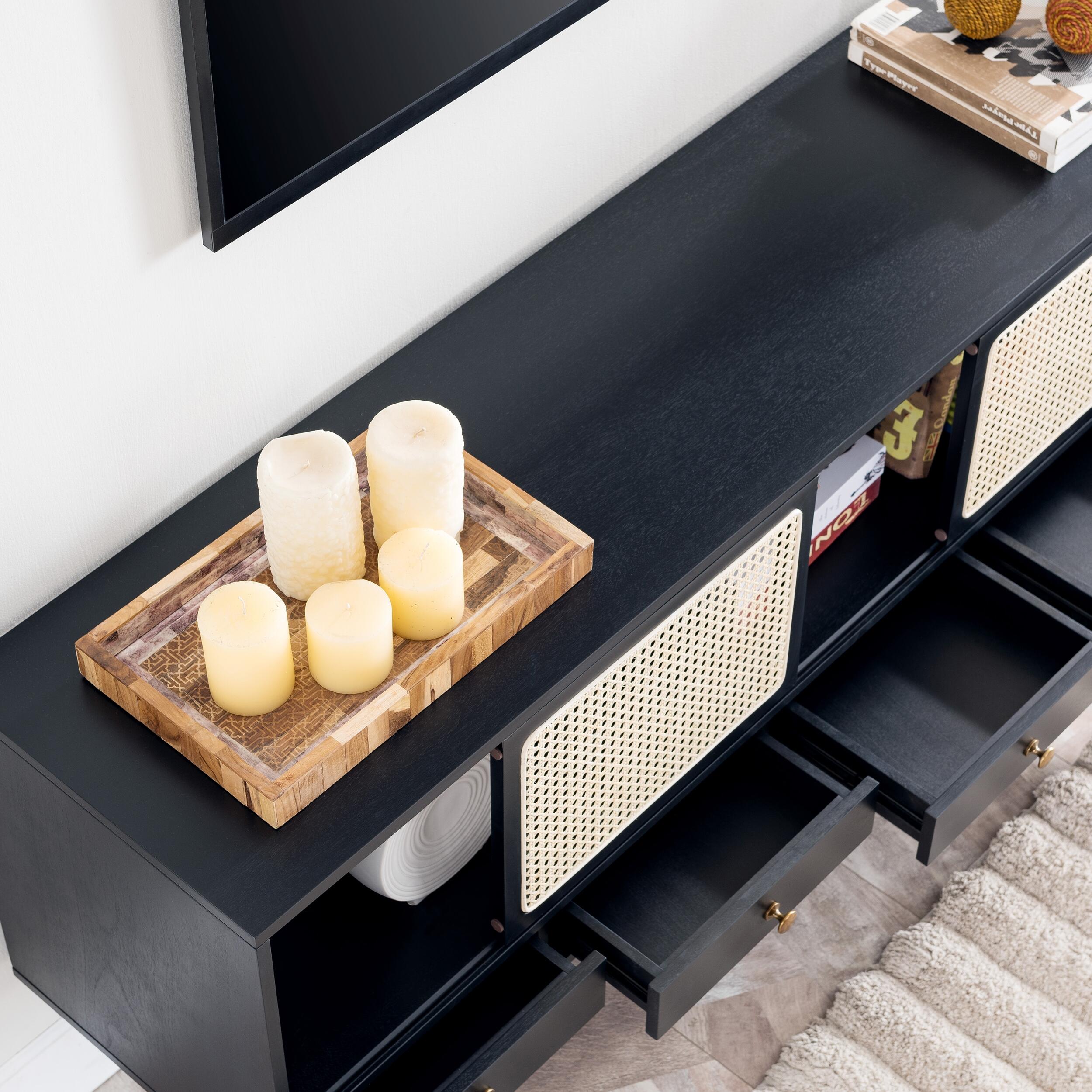 Southern Enterprises Simms Midcentury Modern Media Console, Black, large