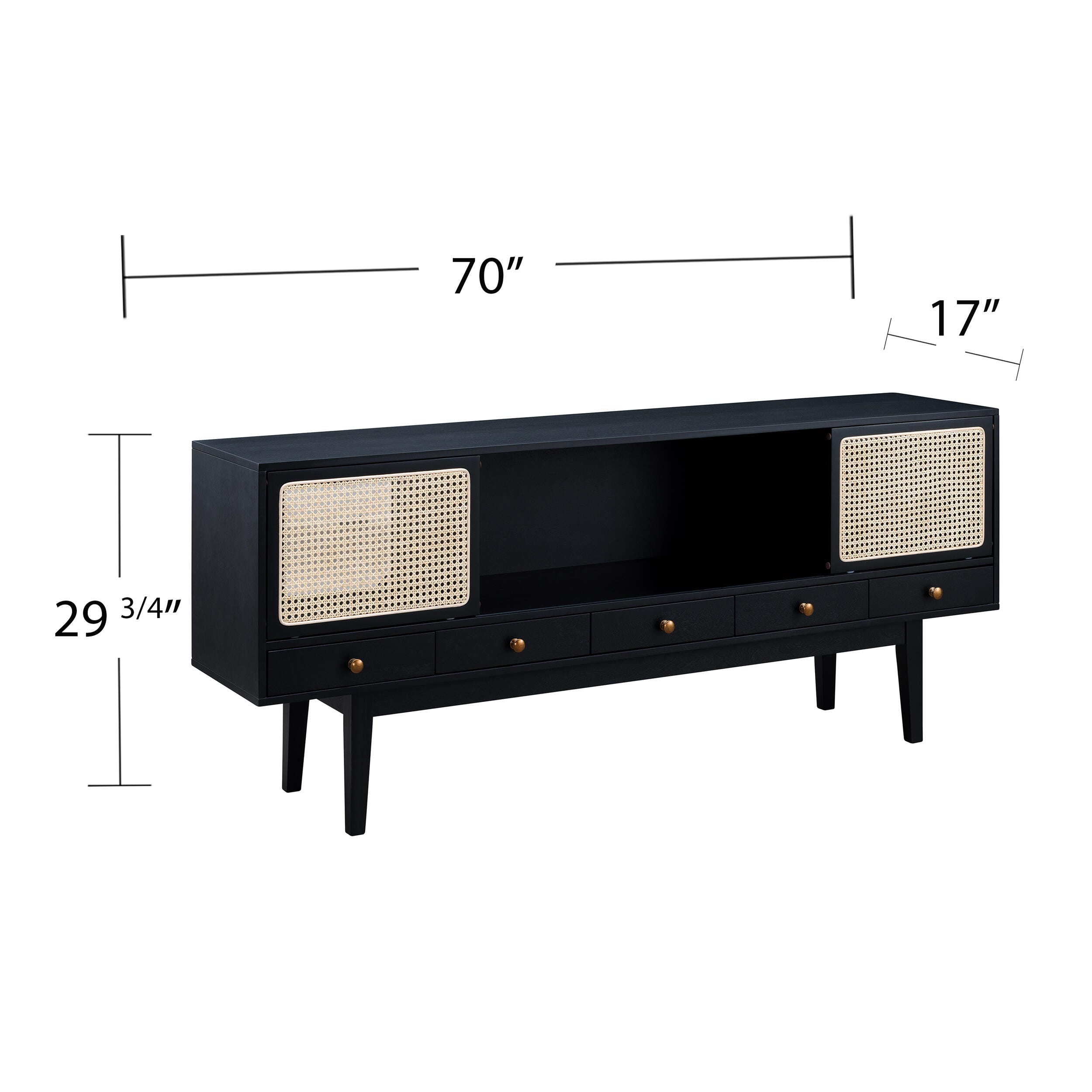 Southern Enterprises Simms Midcentury Modern Media Console, Black, large