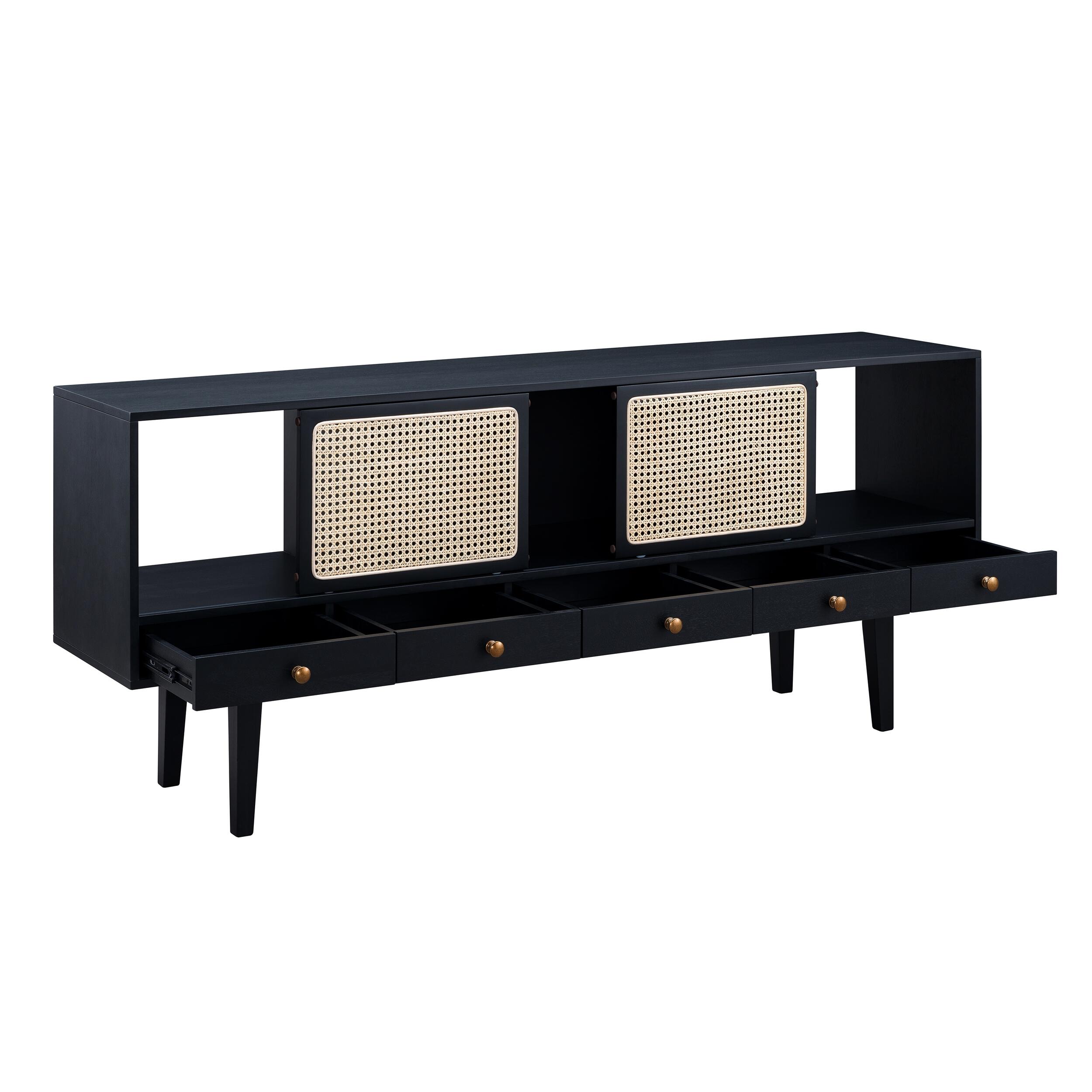 Southern Enterprises Simms Midcentury Modern Media Console, Black, large