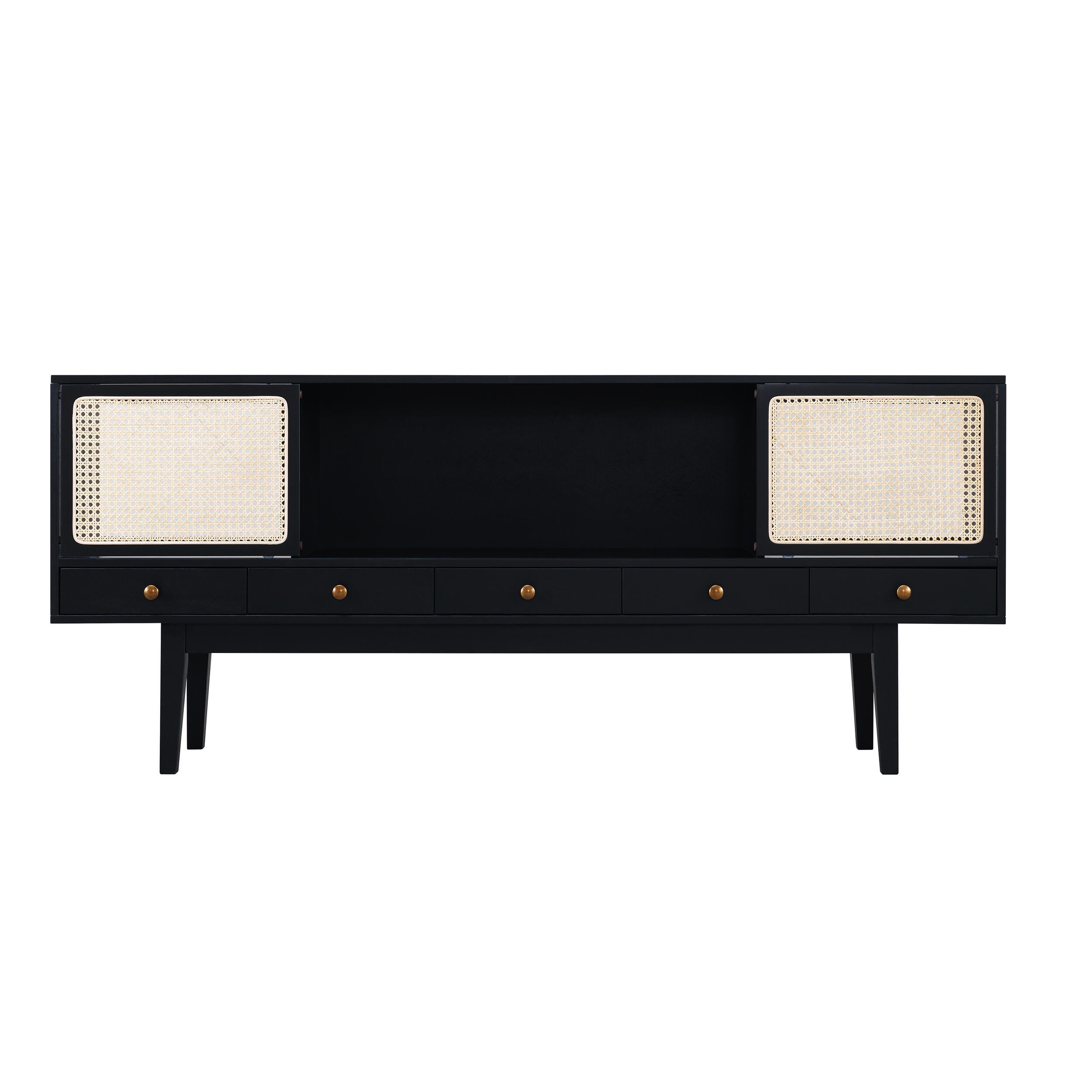 Southern Enterprises Simms Midcentury Modern Media Console, Black, large