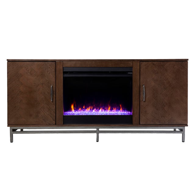 Southern Enterprises Furniture Lysle 60" TV Stand with Color Changing Fireplace