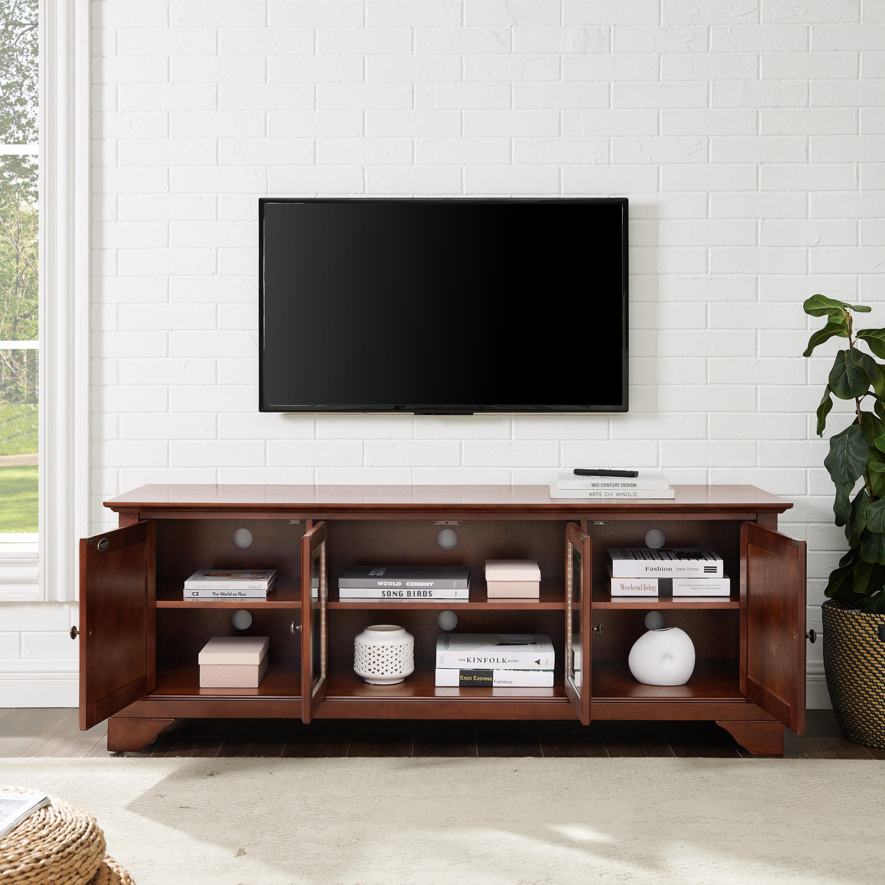 Crosley Lafayette 60" Low Profile Tv Stand, Dark Brown, large