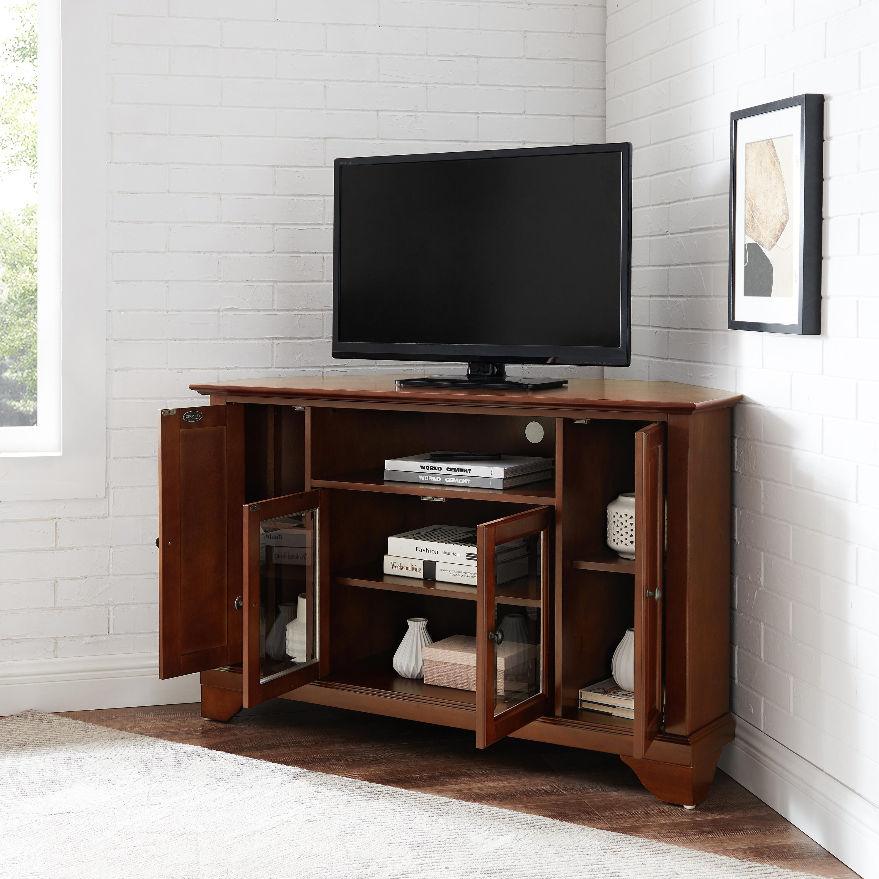 Crosley Lafayette 48" Corner Tv Stand, Dark Brown, large