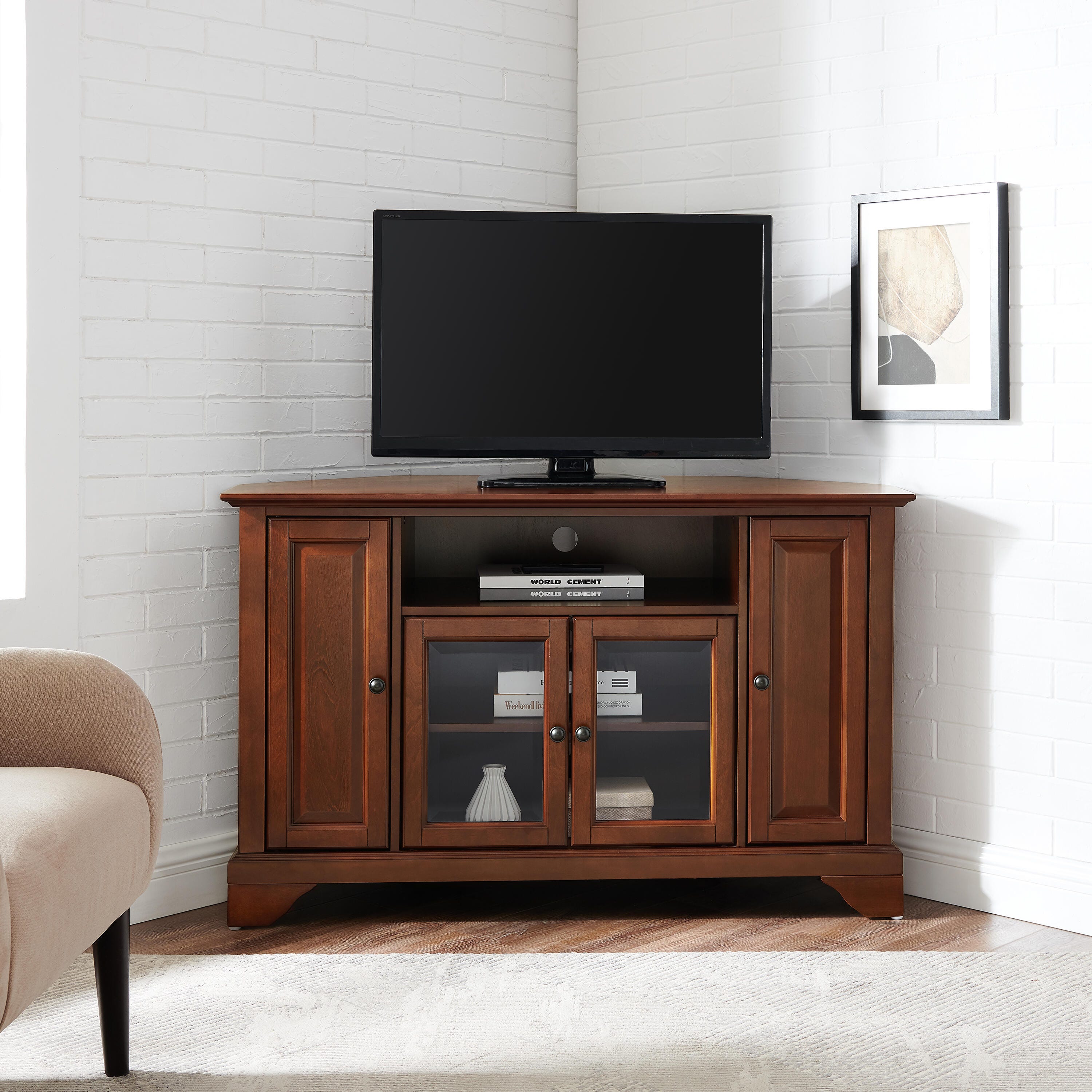Crosley Lafayette 48" Corner Tv Stand, Dark Brown, large