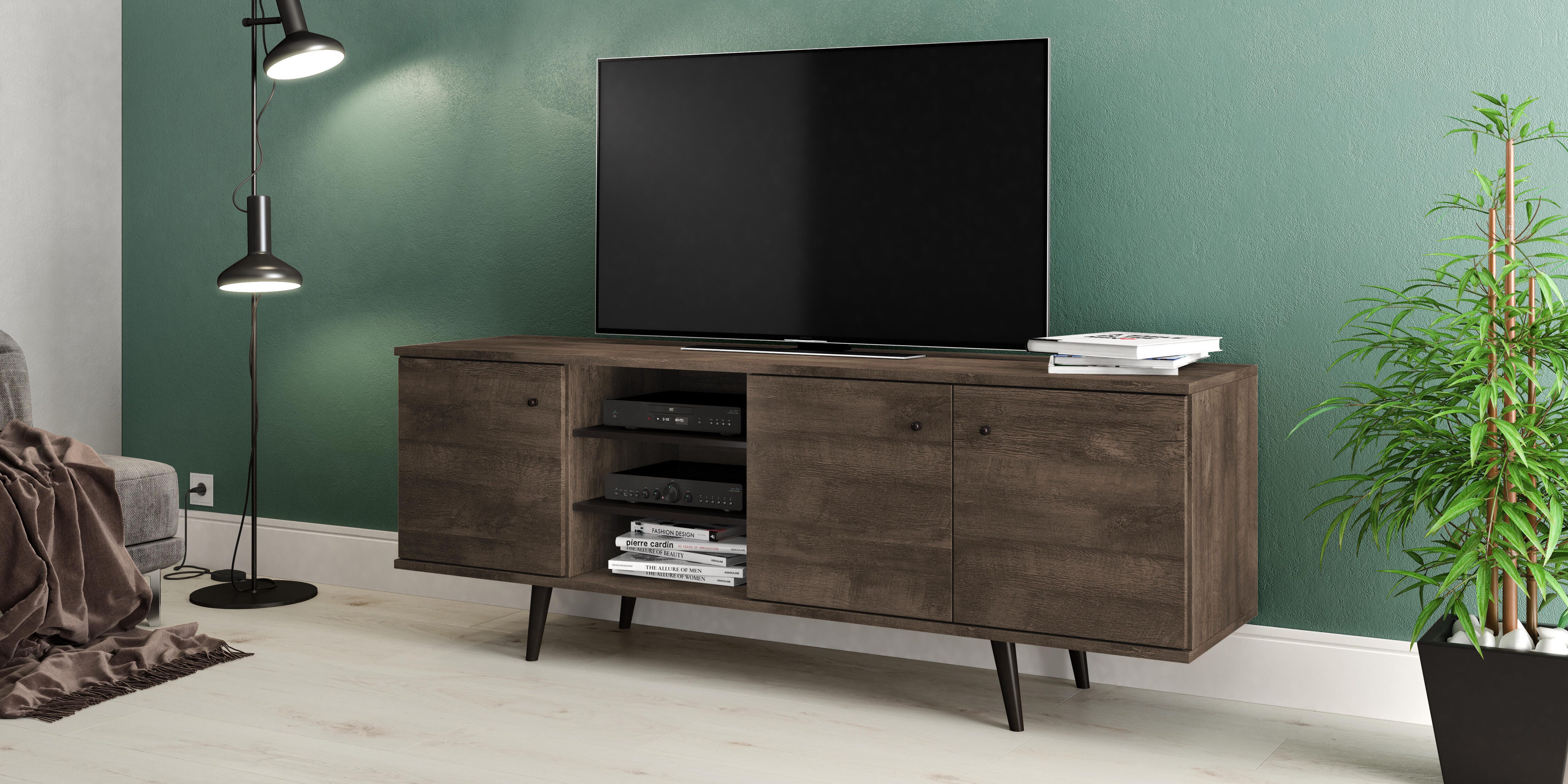 International Home Distressed 3-Cabinet TV Stand, Brown, rollover