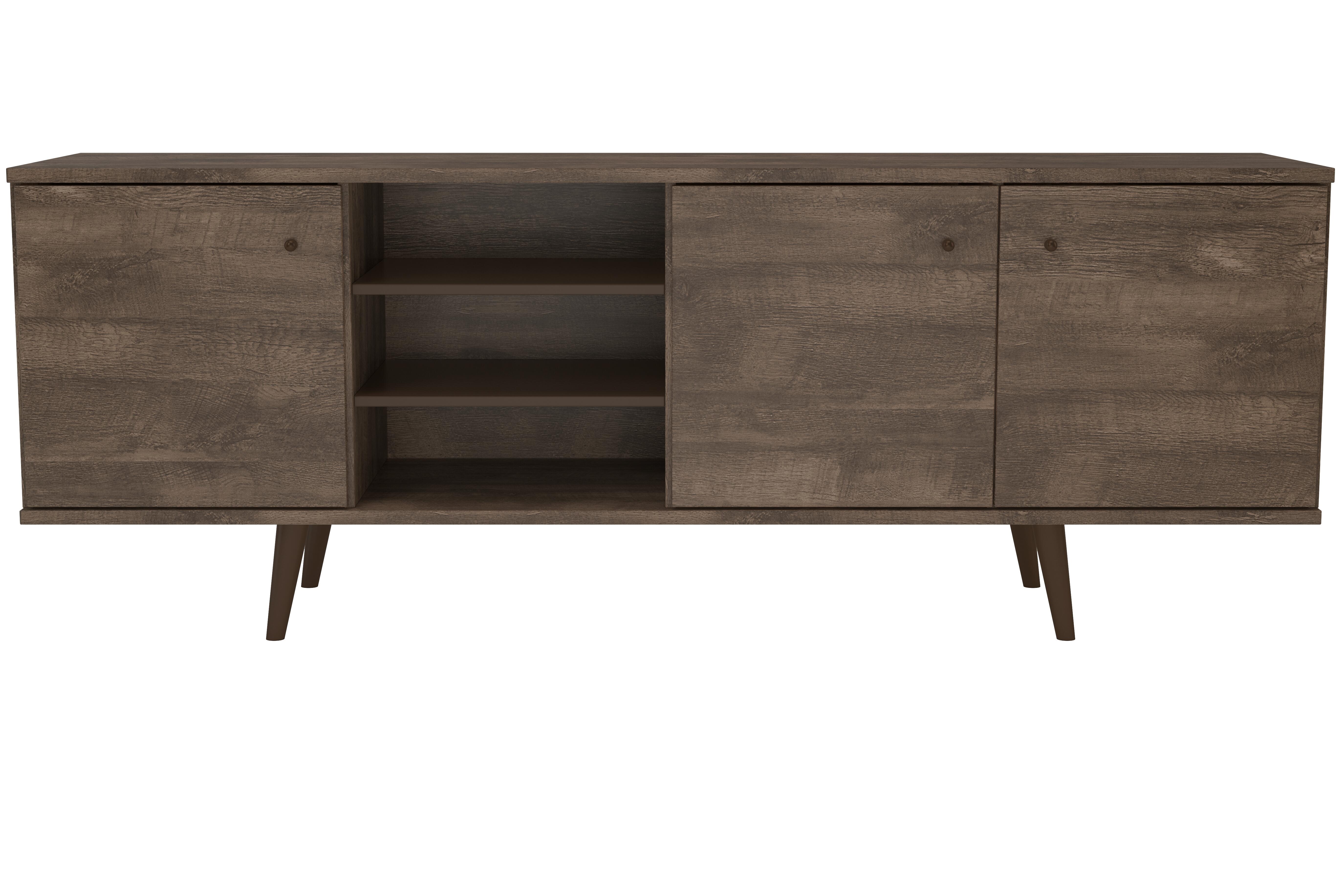 International Home Distressed 3-Cabinet TV Stand, Brown, large