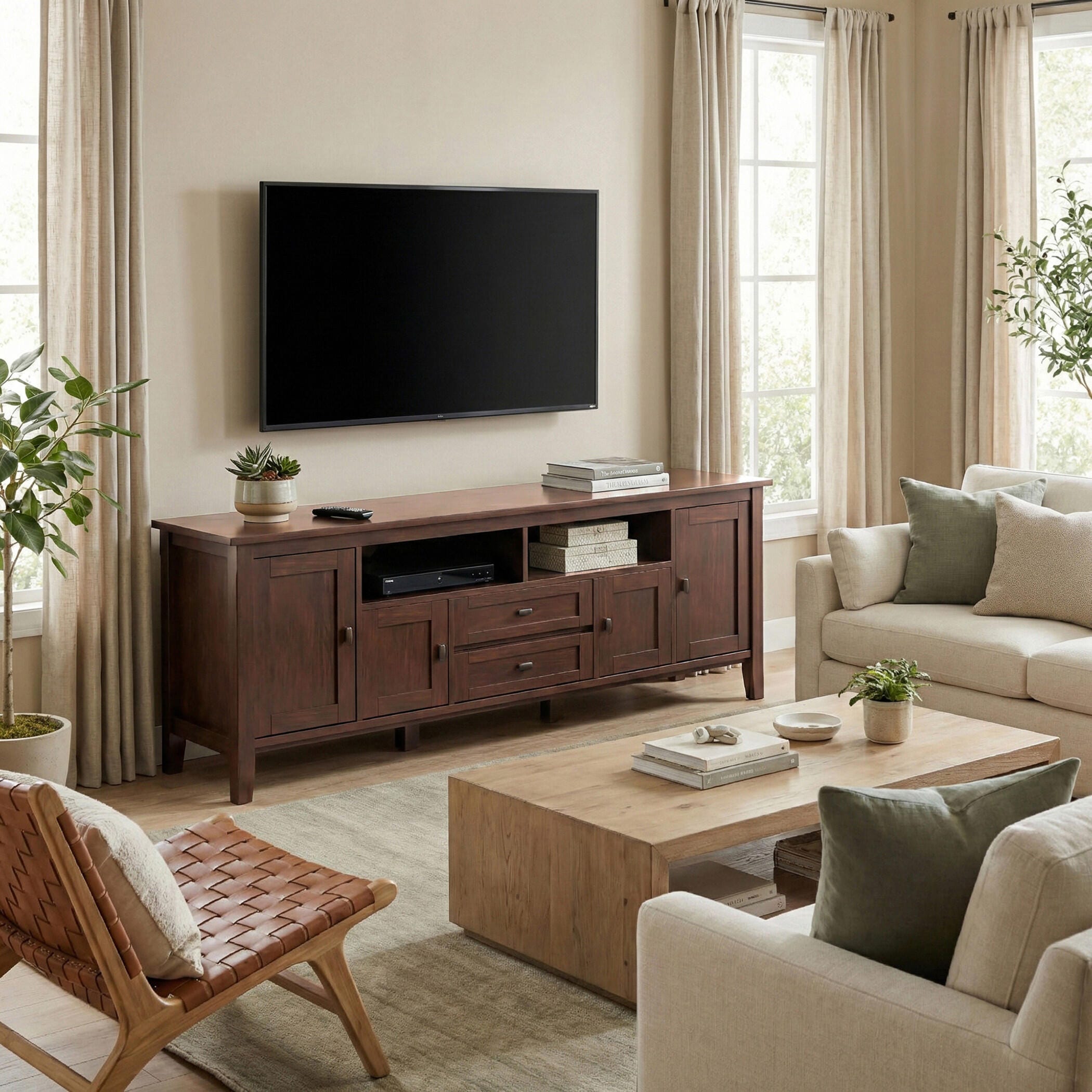 Solid Wood 72" Rustic TV Stand, Brown, large