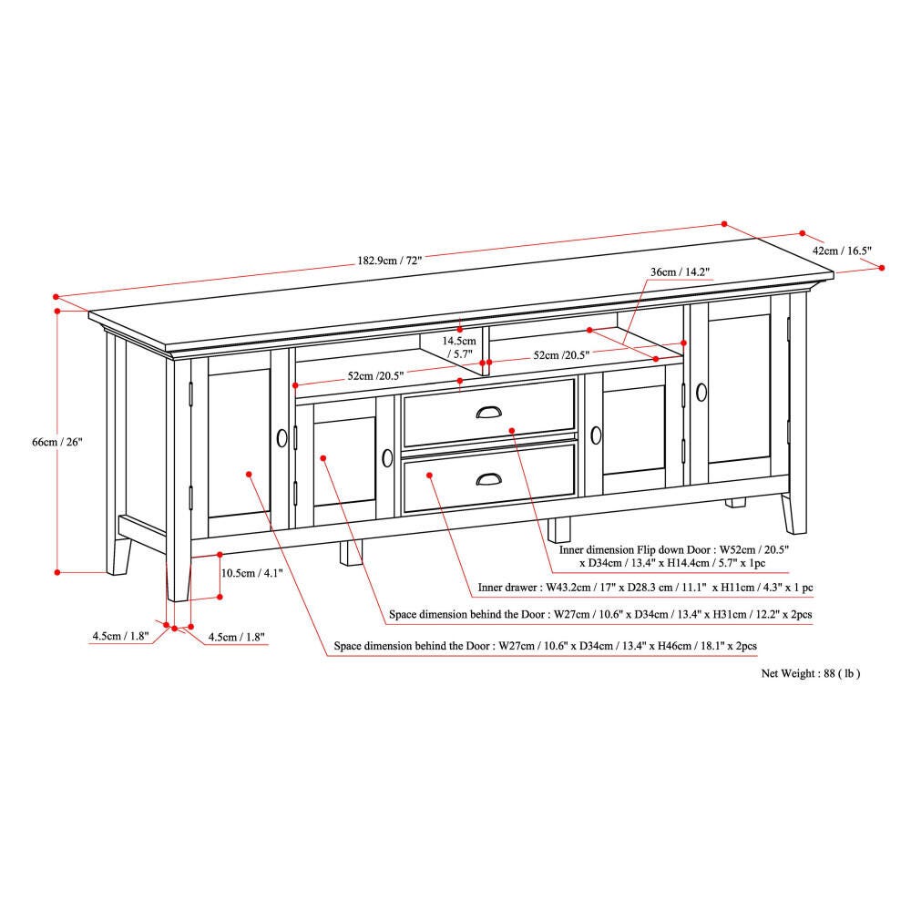 Redmond Solid Wood 72" Rustic TV Stand, Brown, large