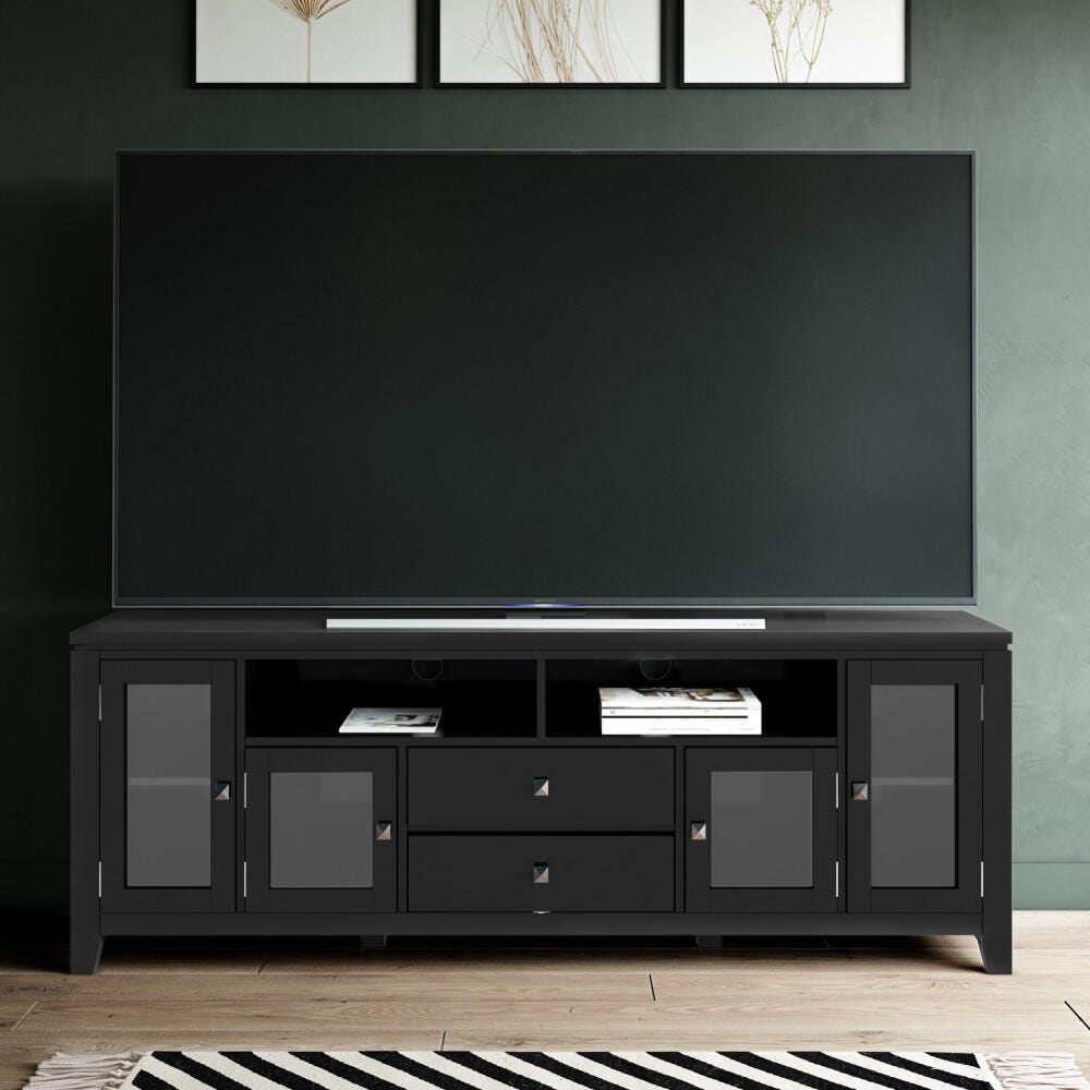 Cosmopolitan Solid Wood 72" Contemporary TV Stand, Black, large