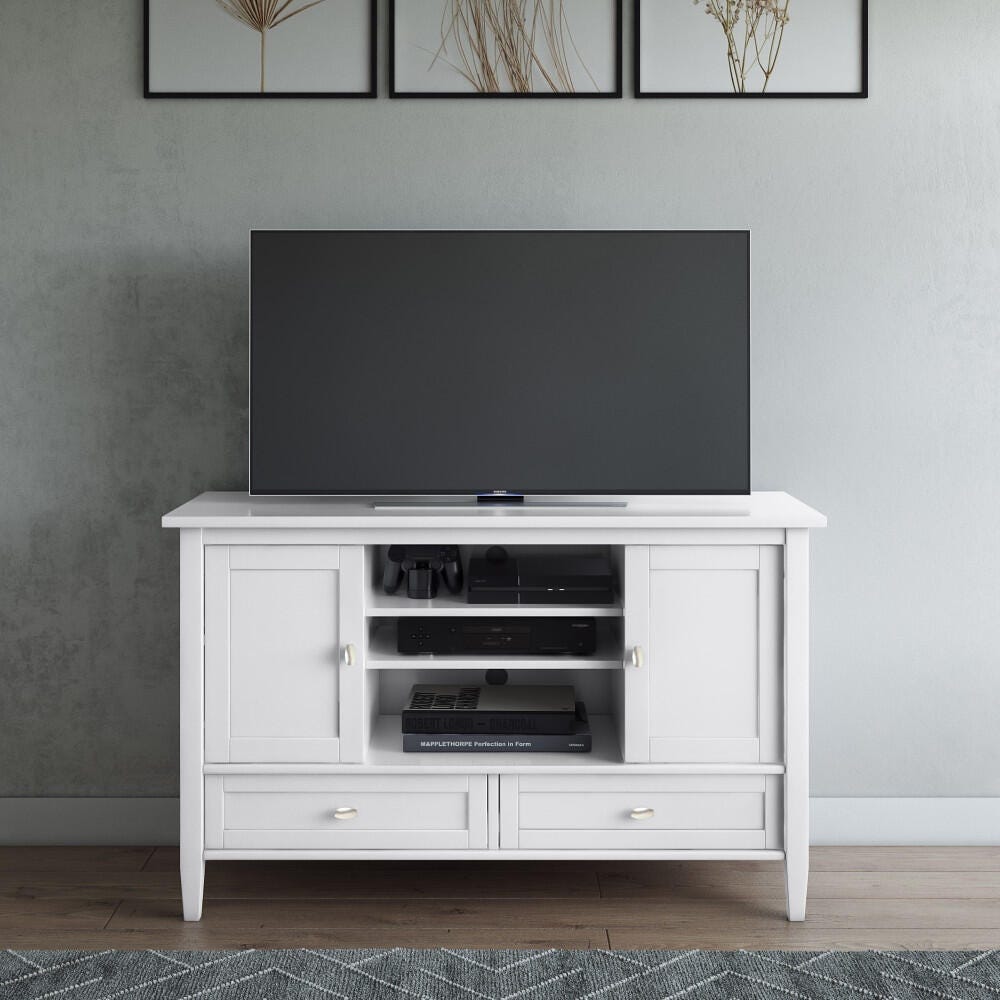 Solid Wood 47" Rustic TV Stand, White, rollover