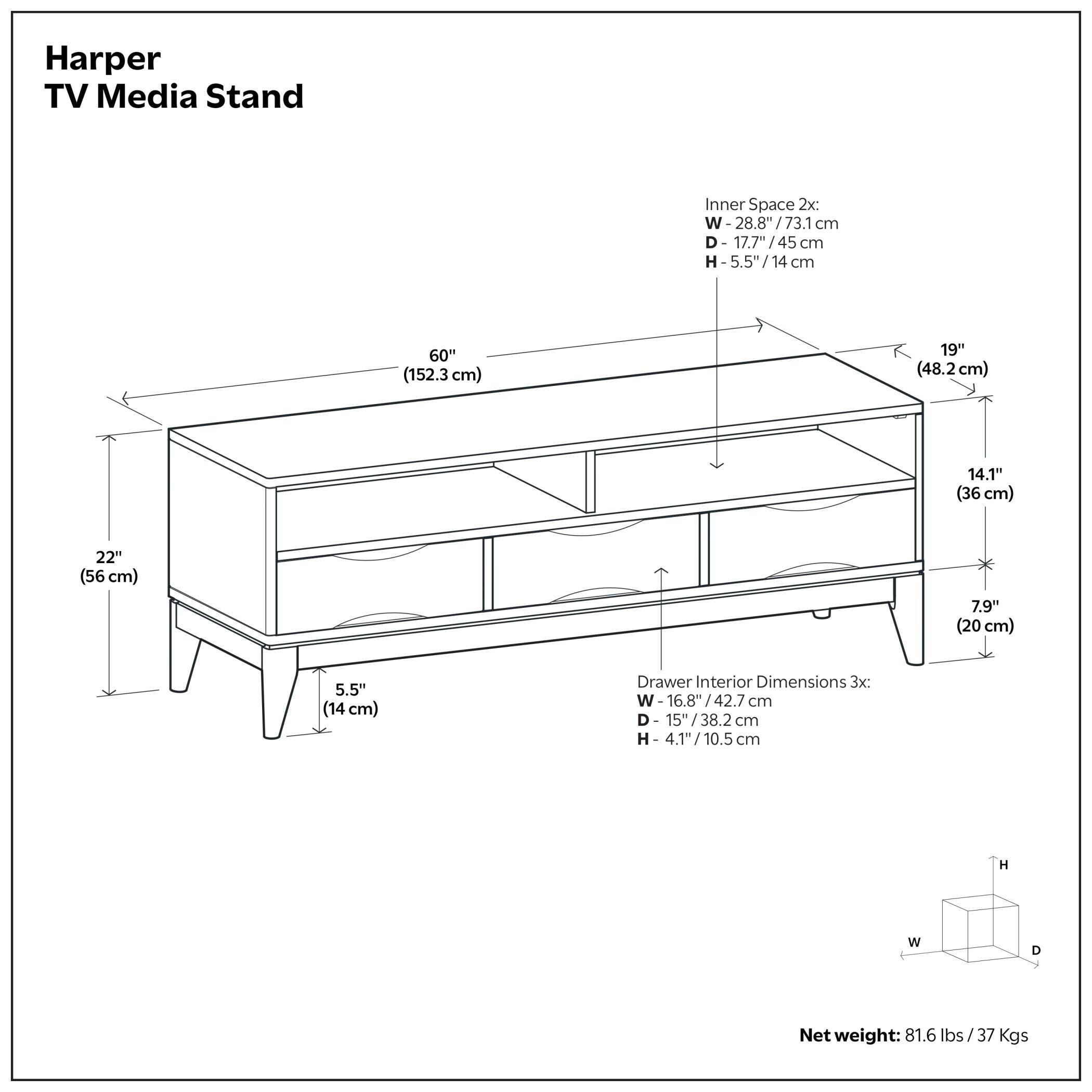 Harper 60" Mid Century Modern TV Stand, Brown, large
