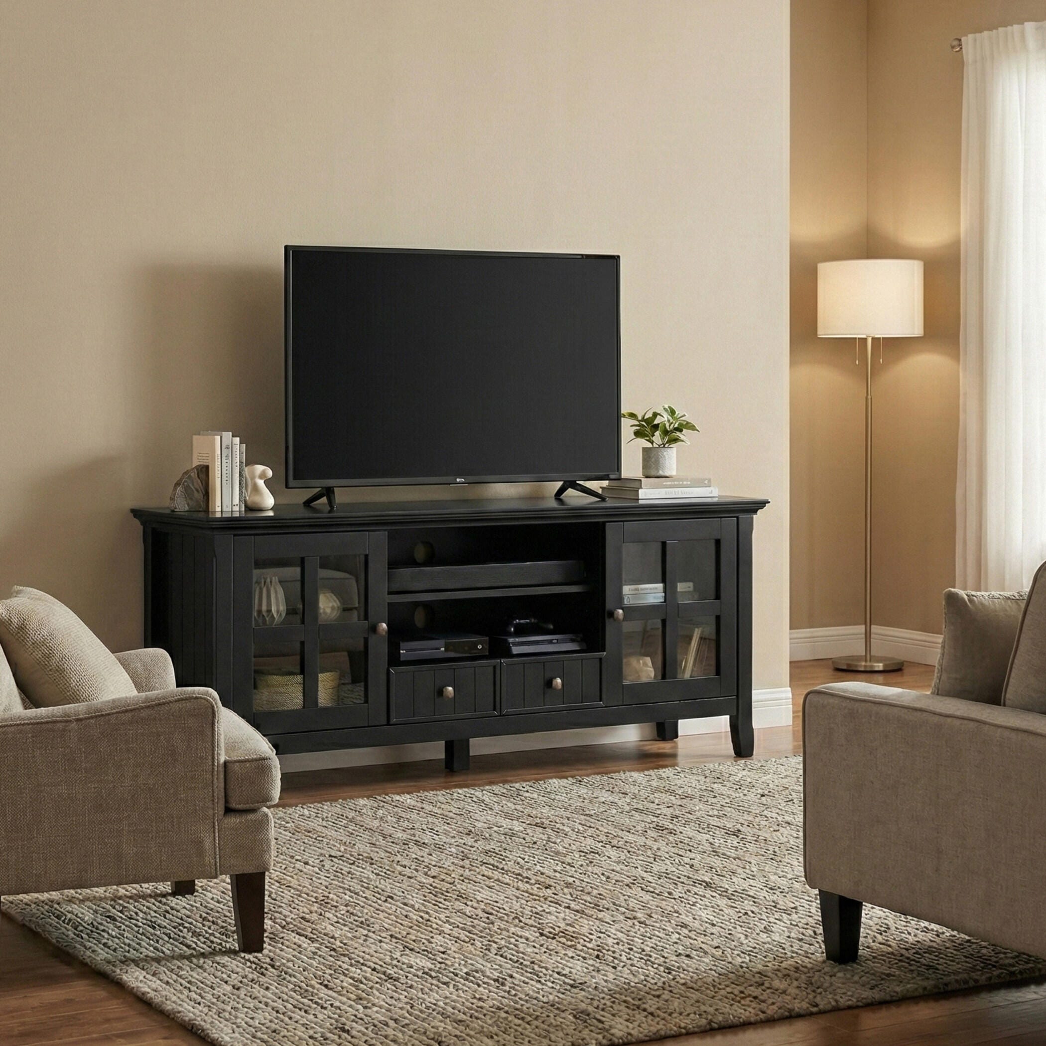Acadian 60" Rustic TV Stand, Black, large
