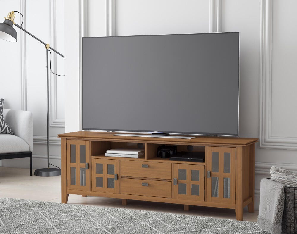 Artisan Solid Wood 72" Contemporary TV Stand, Light Brown, large