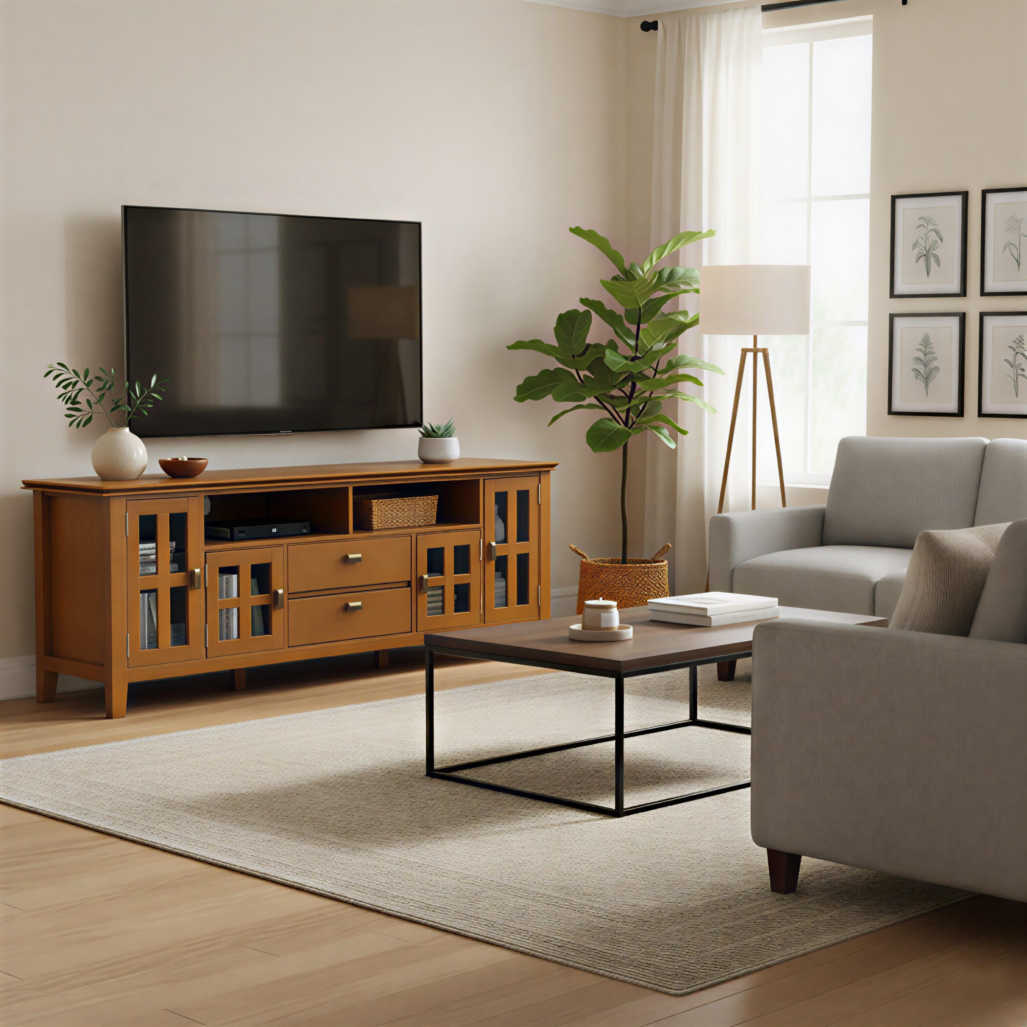 Artisan Solid Wood 72" Contemporary TV Stand, Light Brown, large