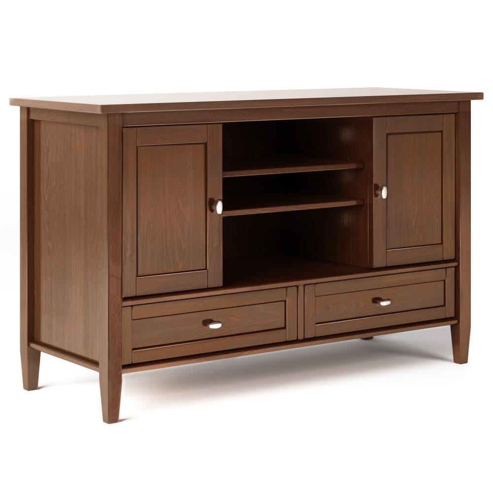 Warm Shaker Solid Wood 47 inch Wide Rustic TV Media Stand in Russet Brown For TVs up to 50 inches, Russet Brown, large