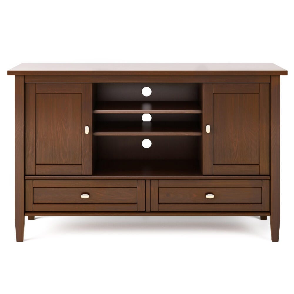 Warm Shaker Solid Wood 47 inch Wide Rustic TV Media Stand in Russet Brown For TVs up to 50 inches, Russet Brown, large