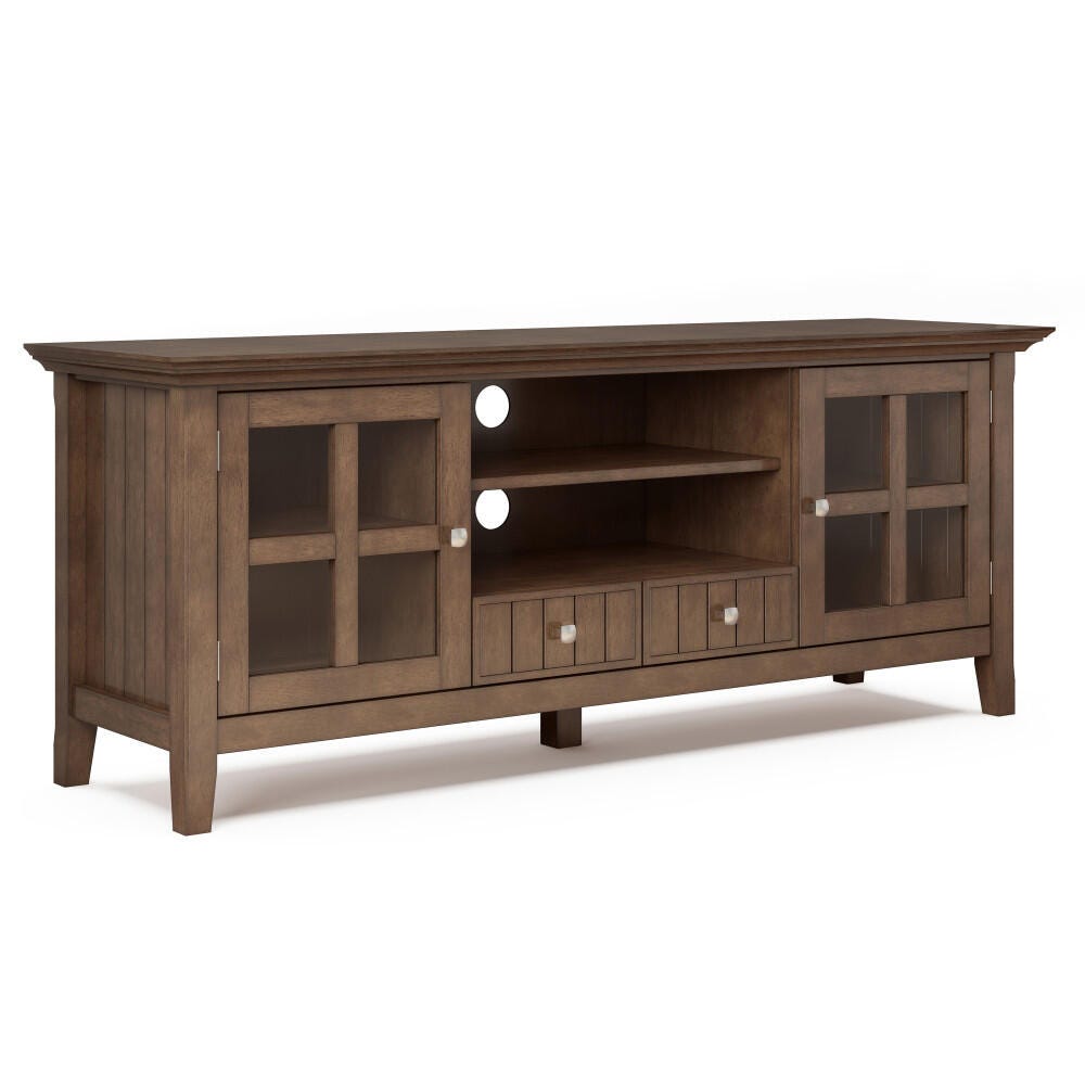 Acadian Solid Wood 60 inch Wide Rustic TV Media Stand in Rustic Natural Aged Brown For TVs up to 65 inches, Rustic Brown, large