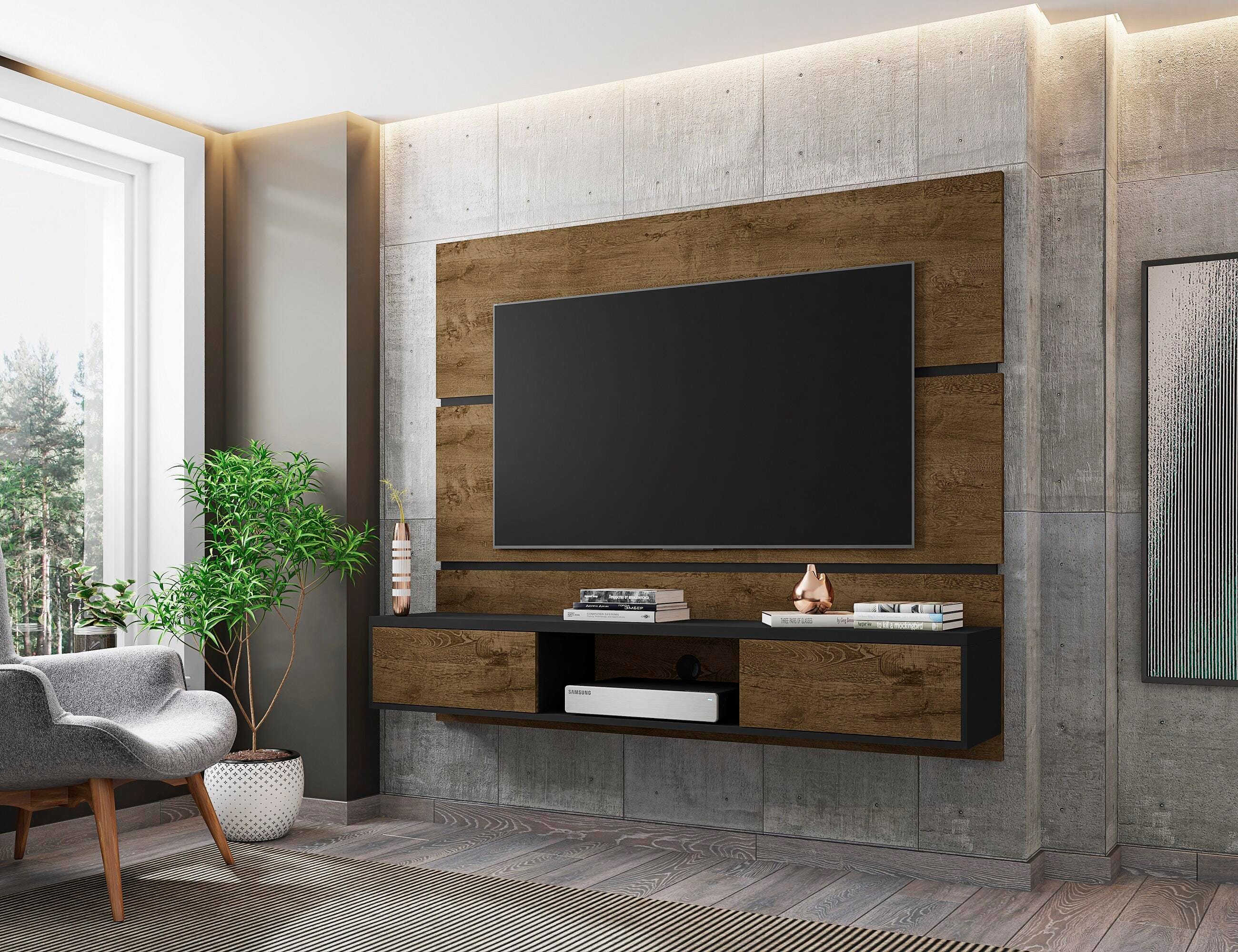 Manhattan Comfort Vernon Floating Entertainment Center, Brown/Black, rollover