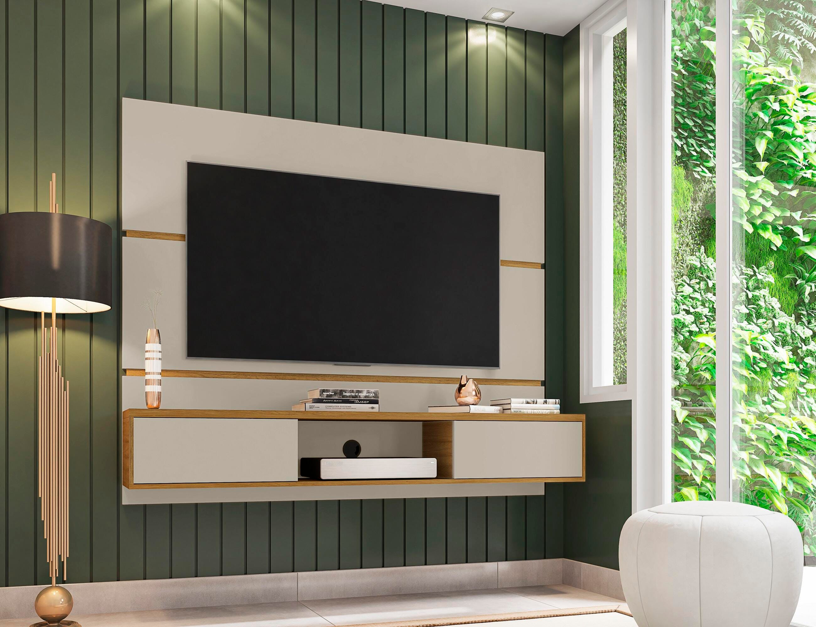 Manhattan Comfort Vernon Floating Entertainment Center, Off White/Brown, rollover