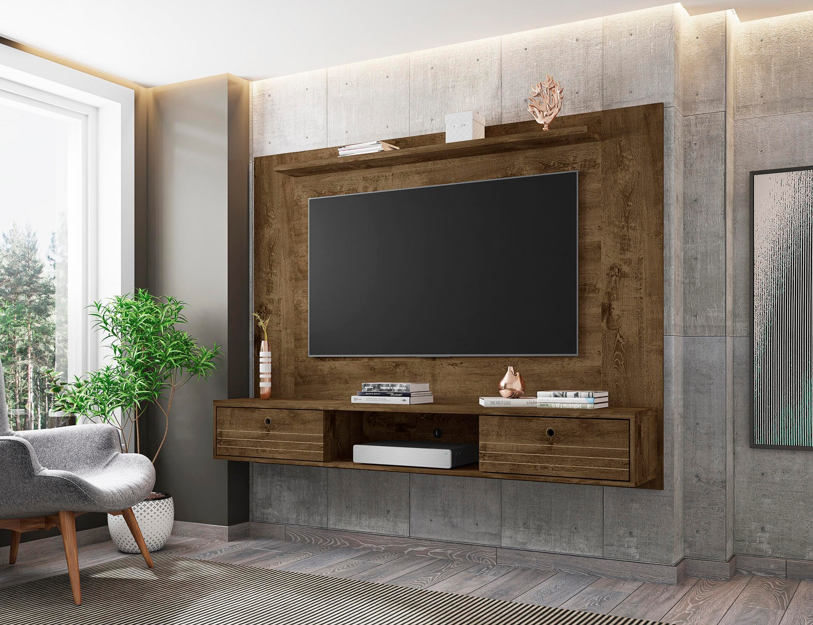 Manhattan Comfort Liberty Floating Entertainment Center, Brown, rollover