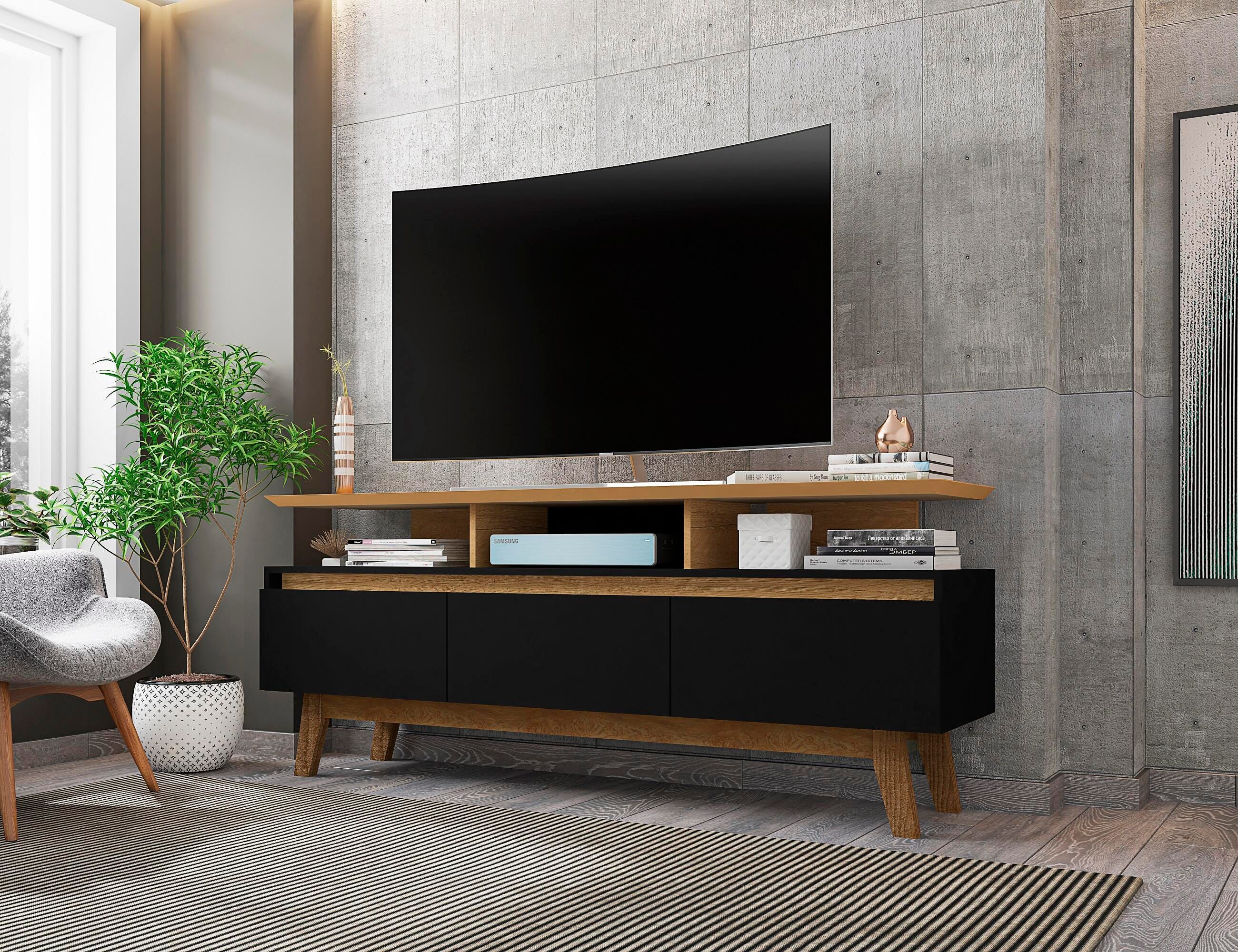 Manhattan Comfort Yonkers 62.99 TV Stand in Black and Cinnamon, Black, rollover