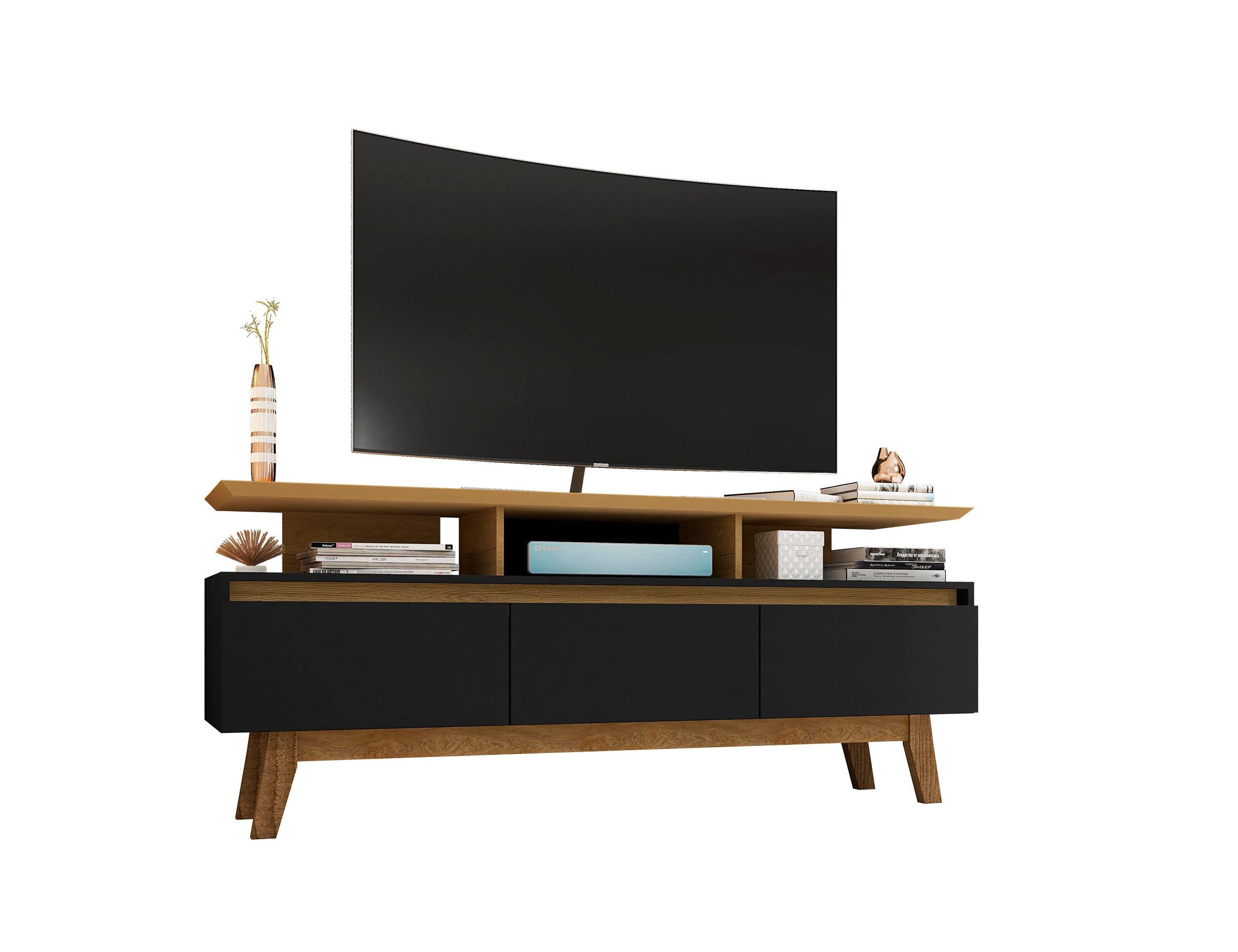 Manhattan Comfort Yonkers 62.99 TV Stand in Black and Cinnamon, Black, large