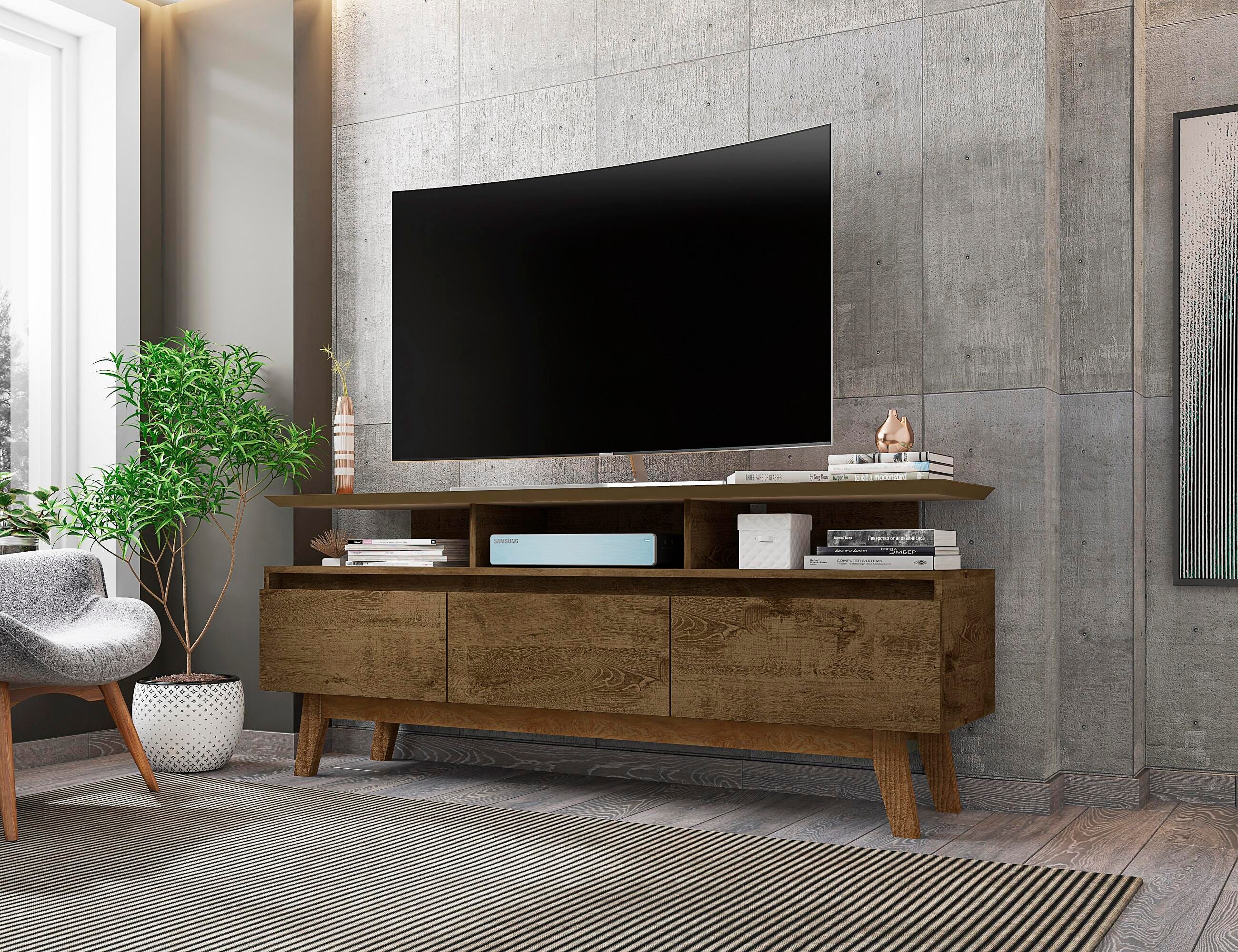 Manhattan Comfort Yonkers 62.99 TV Stand in Rustic Brown, Brown, rollover