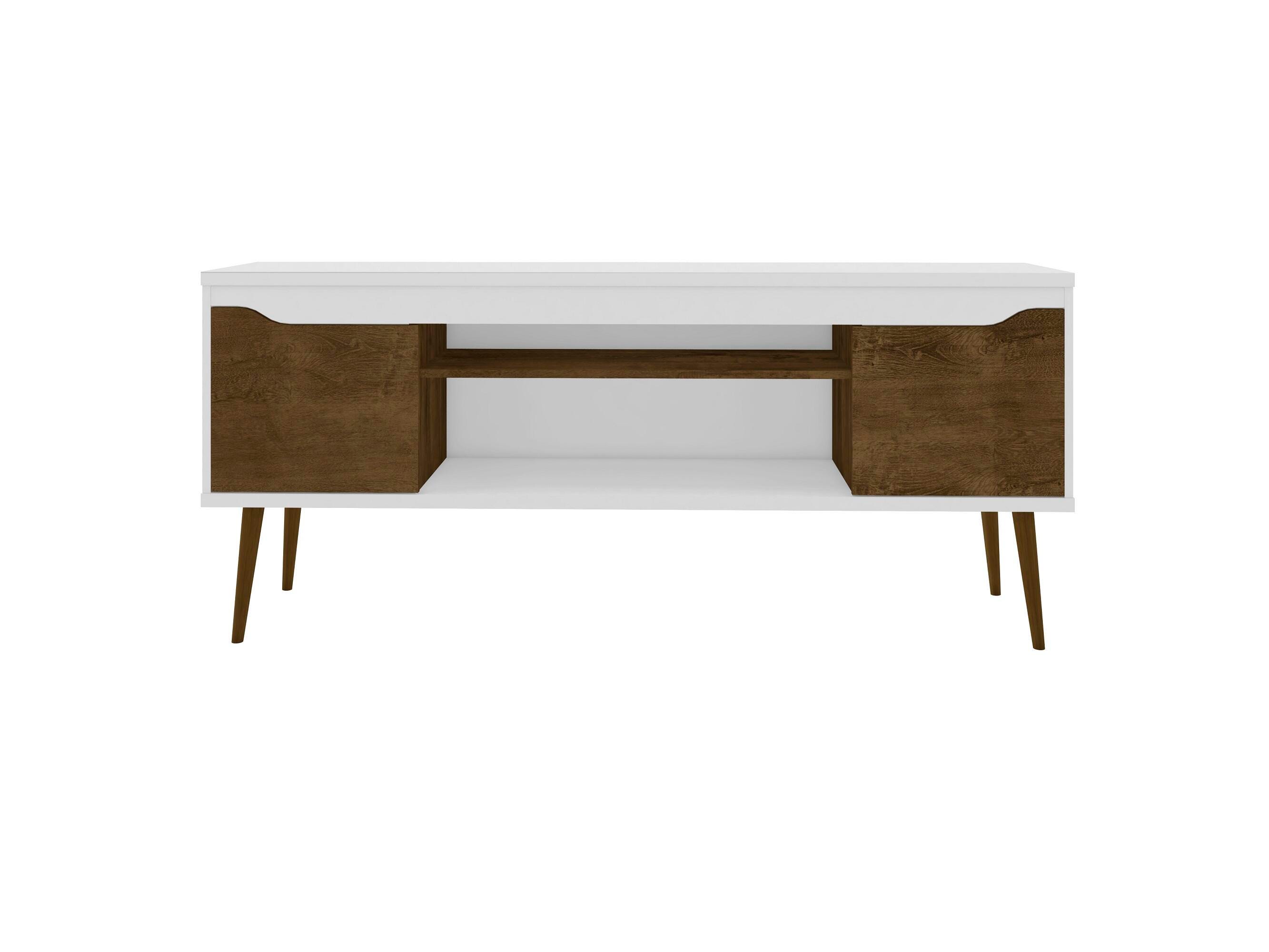 Manhattan Comfort Bradley 62.99 TV Stand in White and Rustic Brown, White/Rustic Brown, large