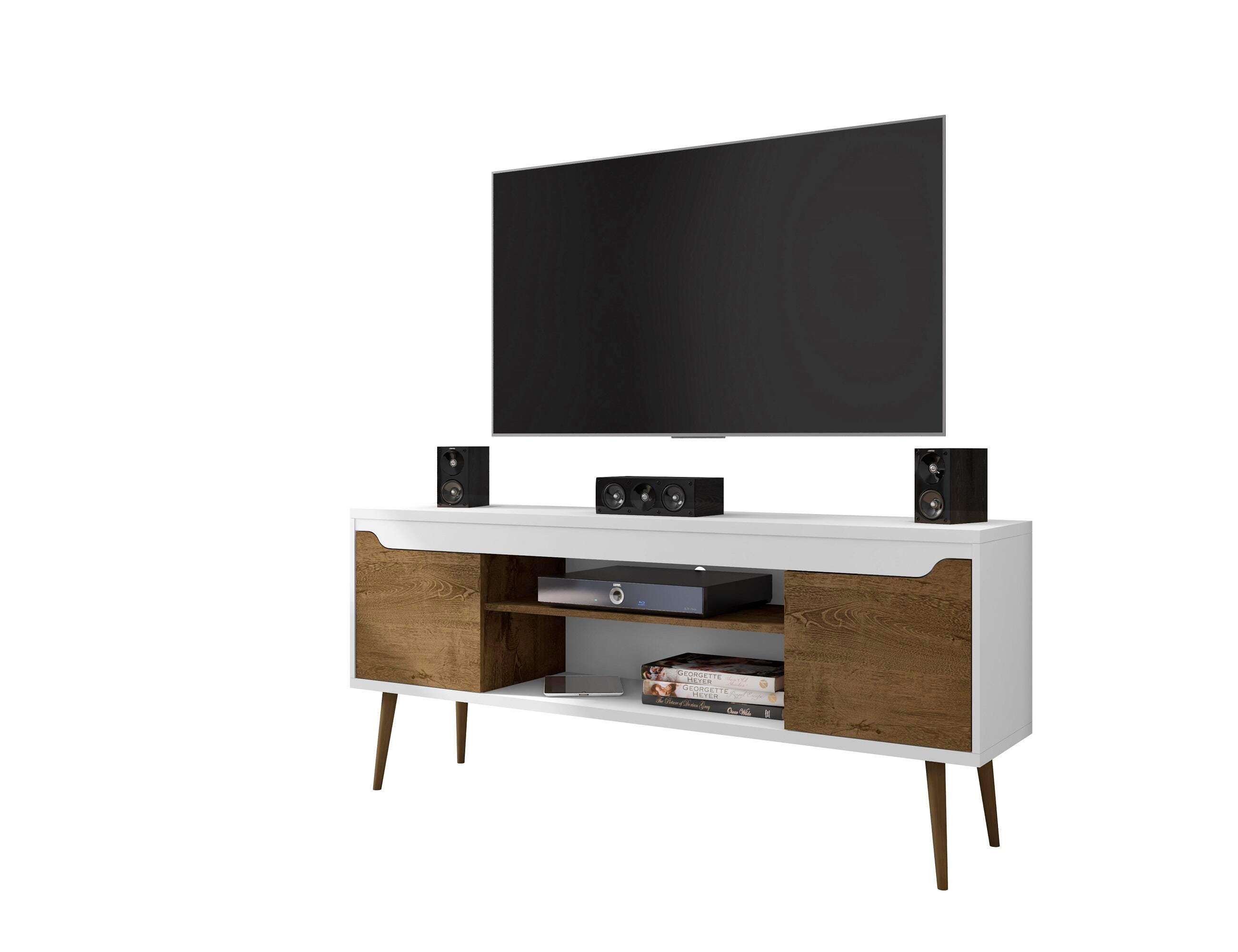 Manhattan Comfort Bradley 62.99 TV Stand in White and Rustic Brown, White/Rustic Brown, large