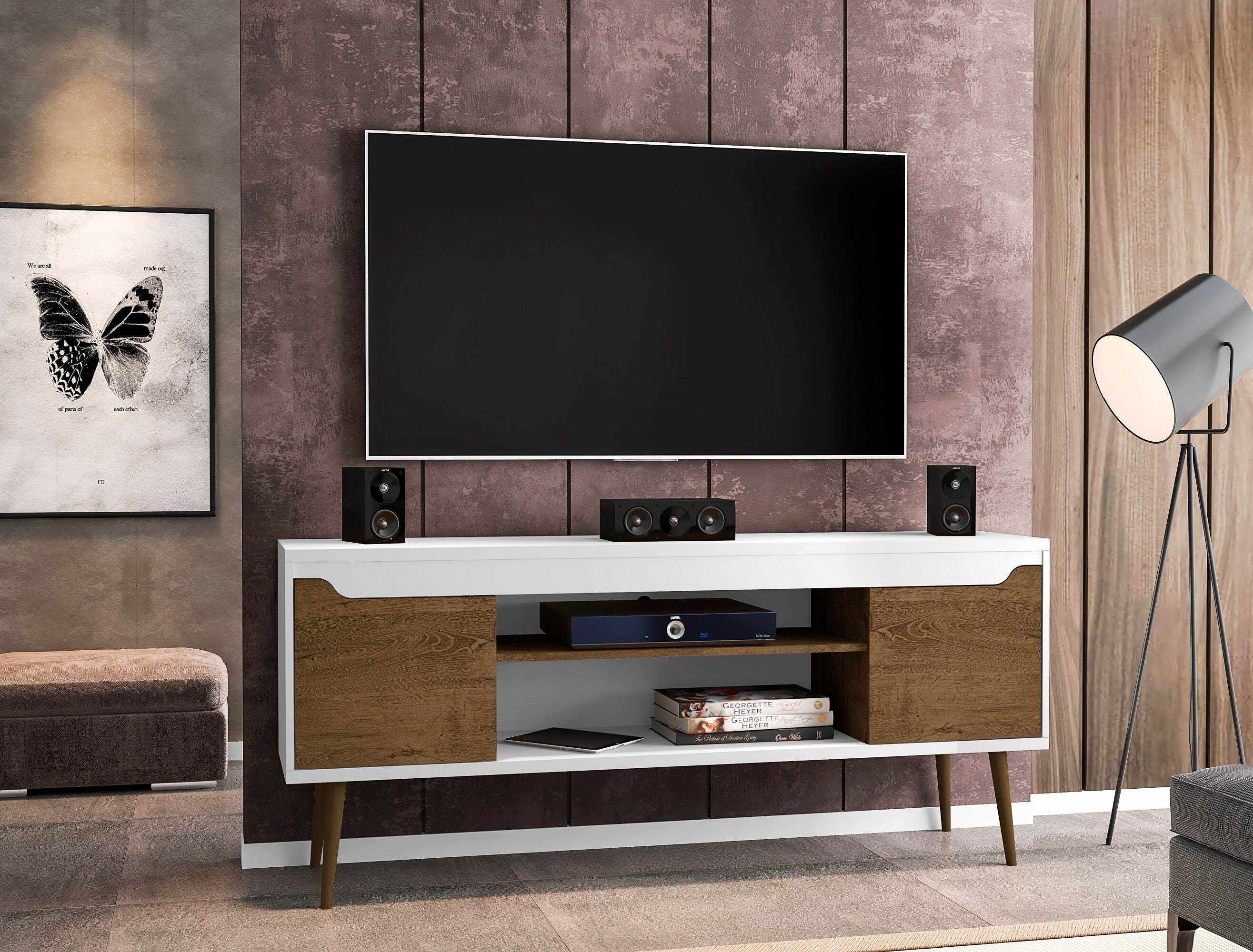 Manhattan Comfort Bradley 62.99 TV Stand in White and Rustic Brown, White/Rustic Brown, large