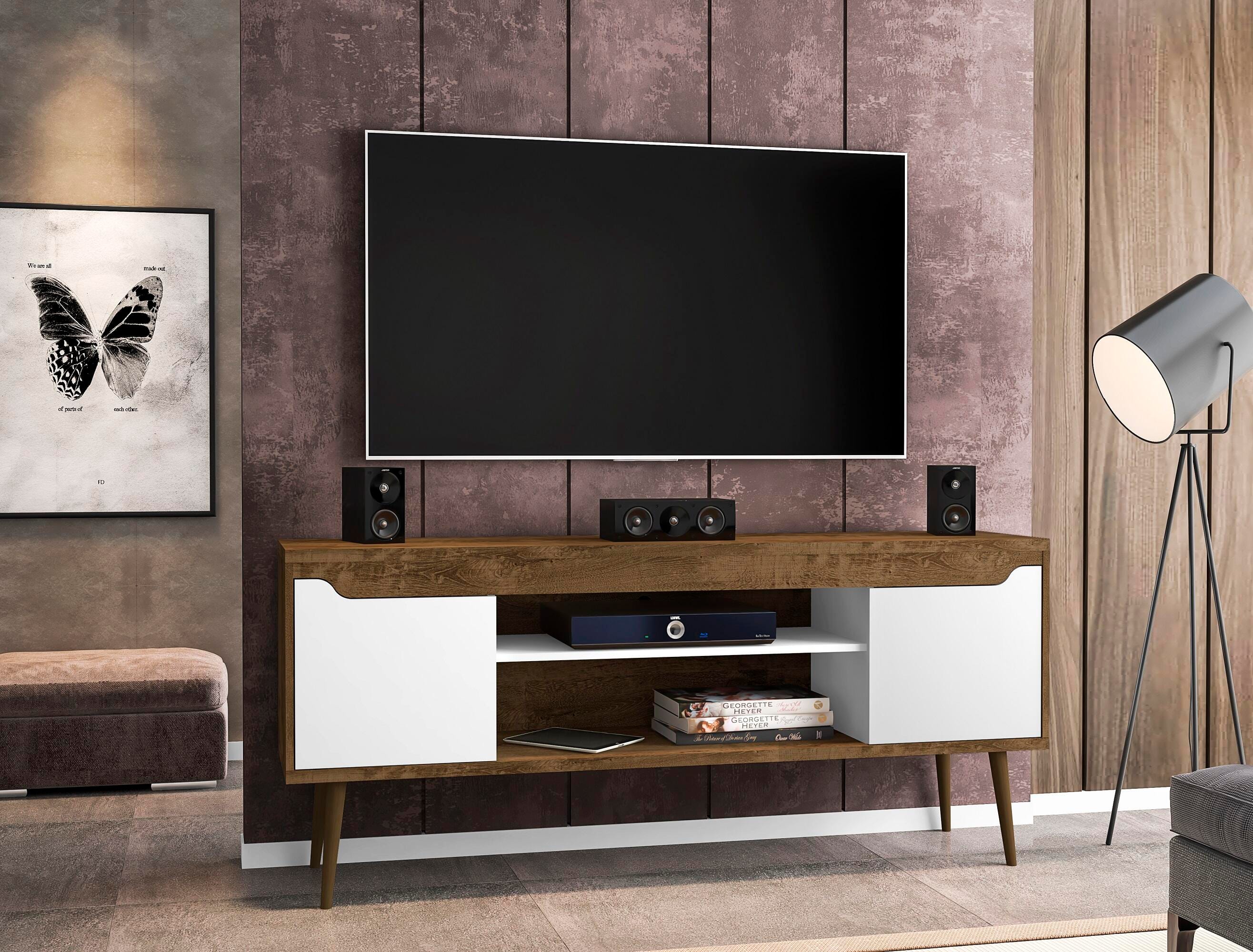 Manhattan Comfort Bradley 62.99 TV Stand in Rustic Brown and White, Rustic Brown/White, large
