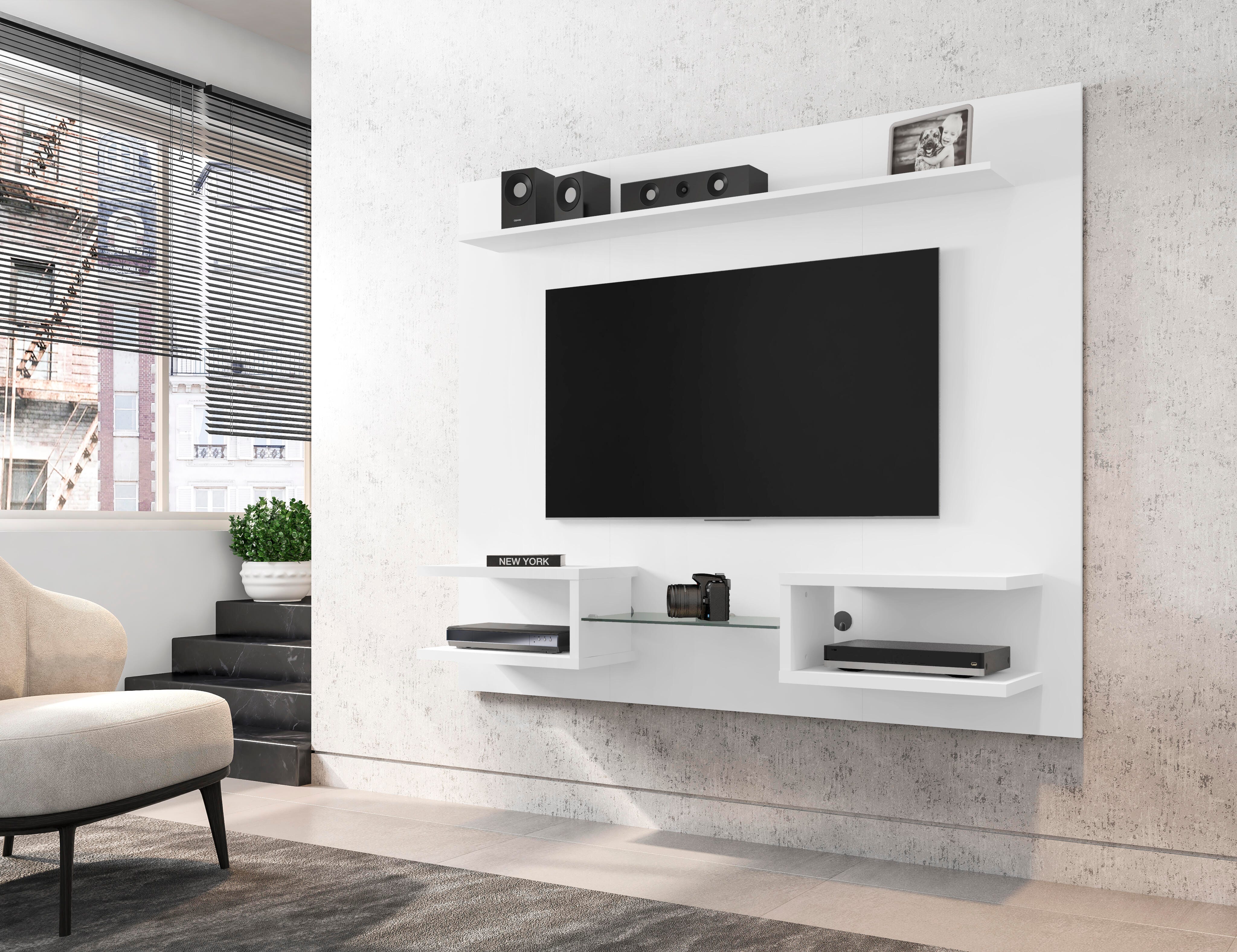 Manhattan Comfort Plaza Floating Entertainment Center, White, rollover