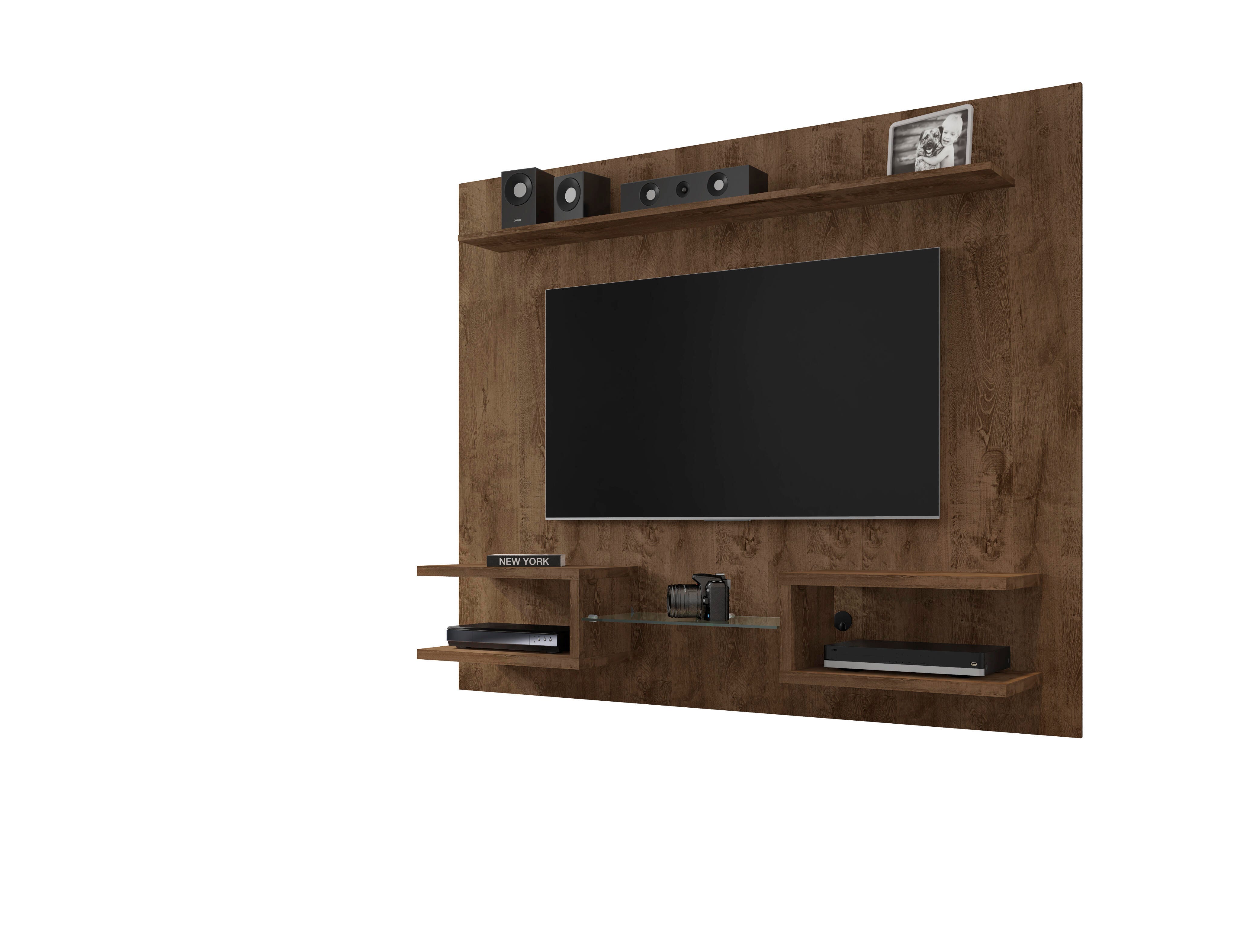 Manhattan Comfort Plaza 64.25 Floating Entertainment Center in Rustic Brown, Brown, large