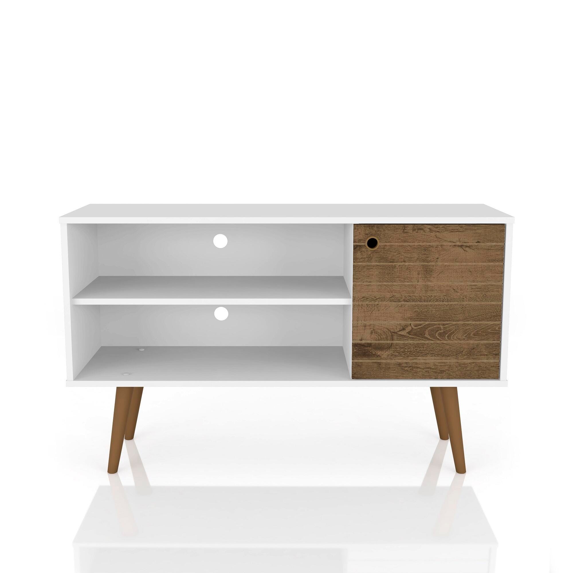 Manhattan Comfort Liberty TV Stand 42.52 in White and Rustic Brown, White/Rustic Brown, large