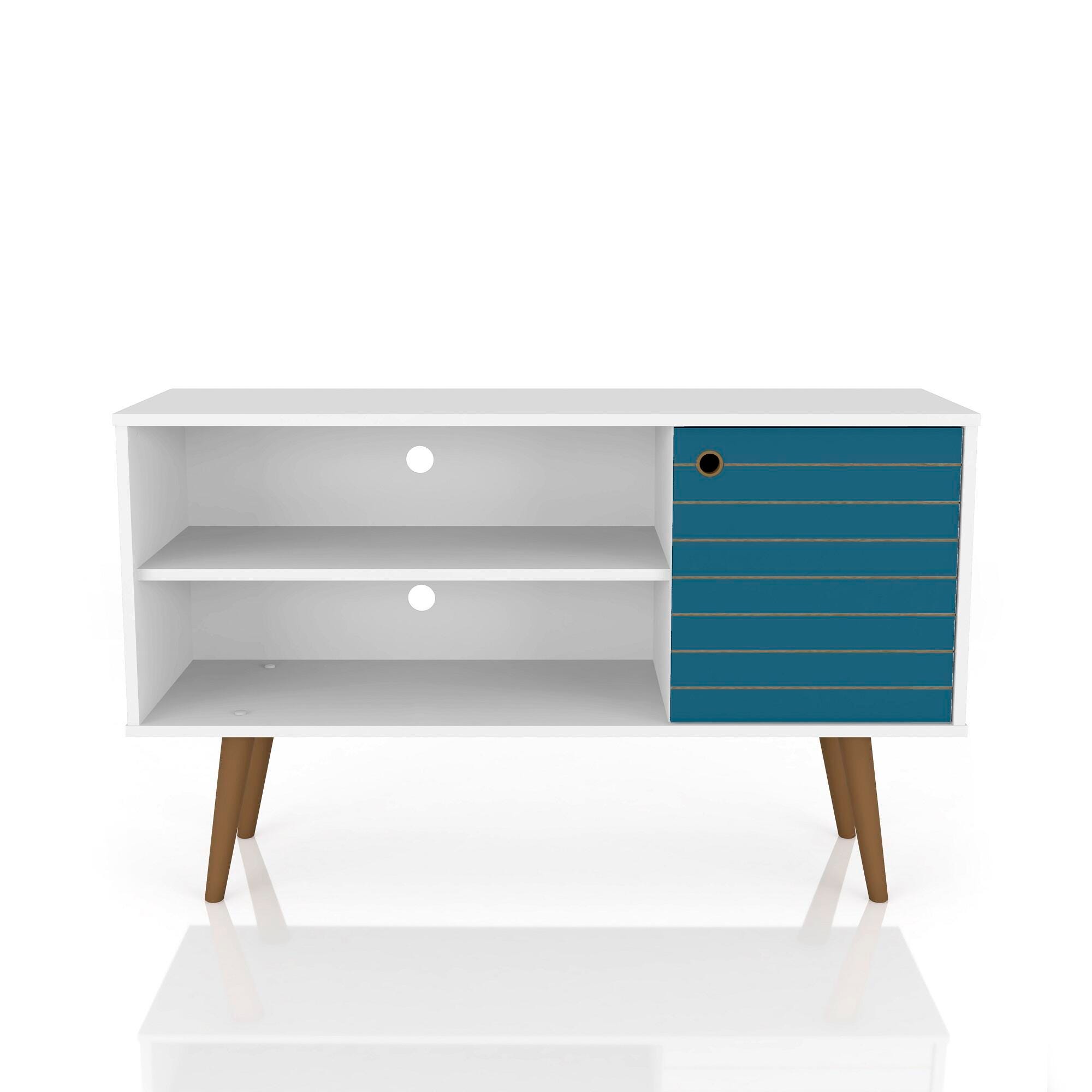 Manhattan Comfort Liberty TV Stand 42.52 in White and Aqua Blue, White/Blue, large