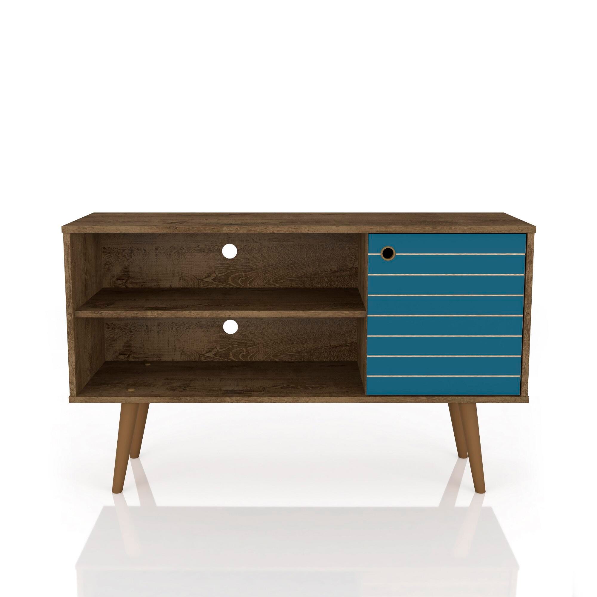 Manhattan Comfort Liberty TV Stand 42.52 in Rustic Brown and Aqua Blue, Brown/Blue, large