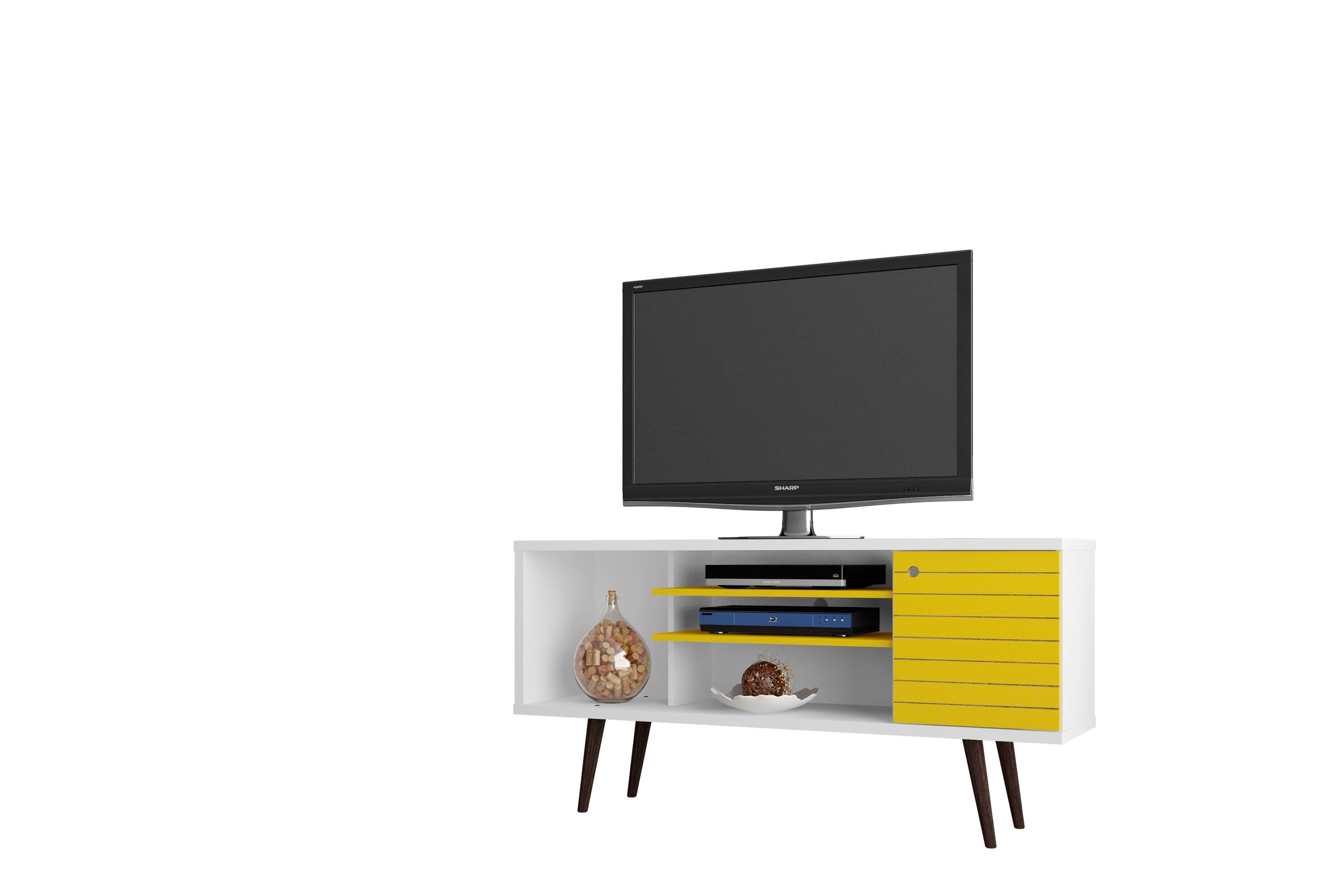 Manhattan Comfort Liberty 53.14" TV Stand in White and Yellow, White/Yellow, large