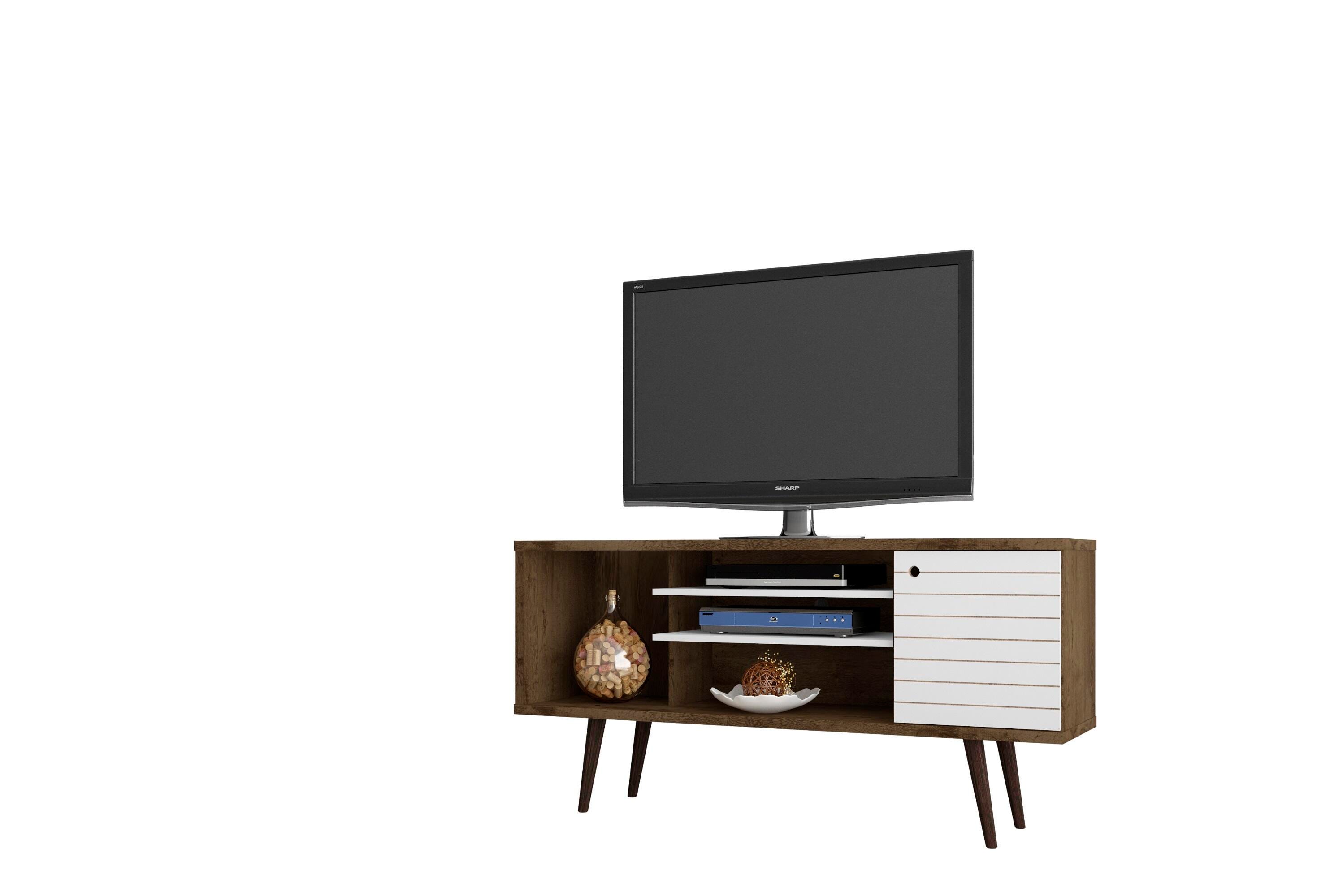 Manhattan Comfort Liberty 53.14" TV Stand in Rustic Brown and White, Rustic Brown/White, large