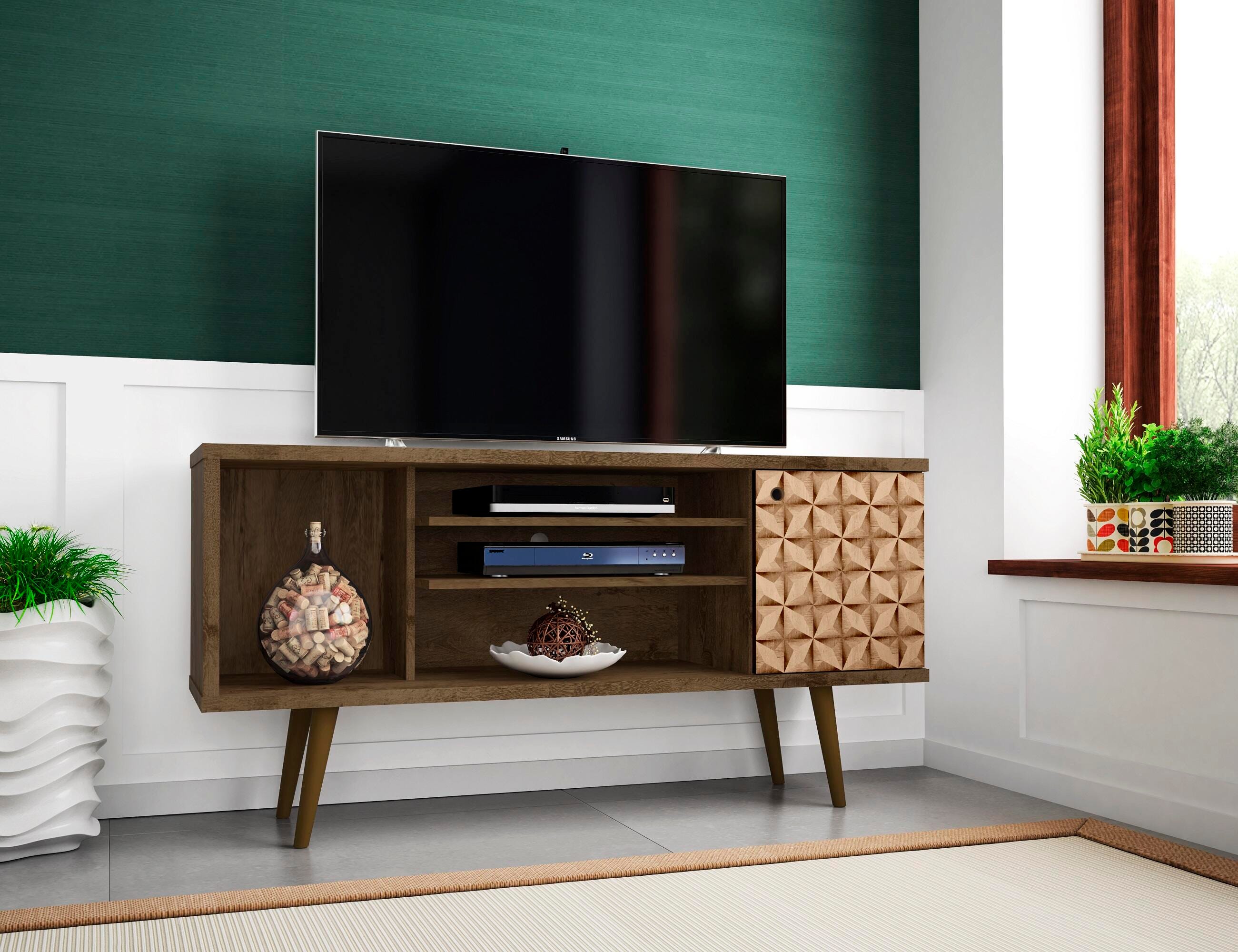 Manhattan Comfort Liberty TV Stand 53.14 in Rustic Brown and 3D Brown Prints, Rustic Brown/Brown, rollover
