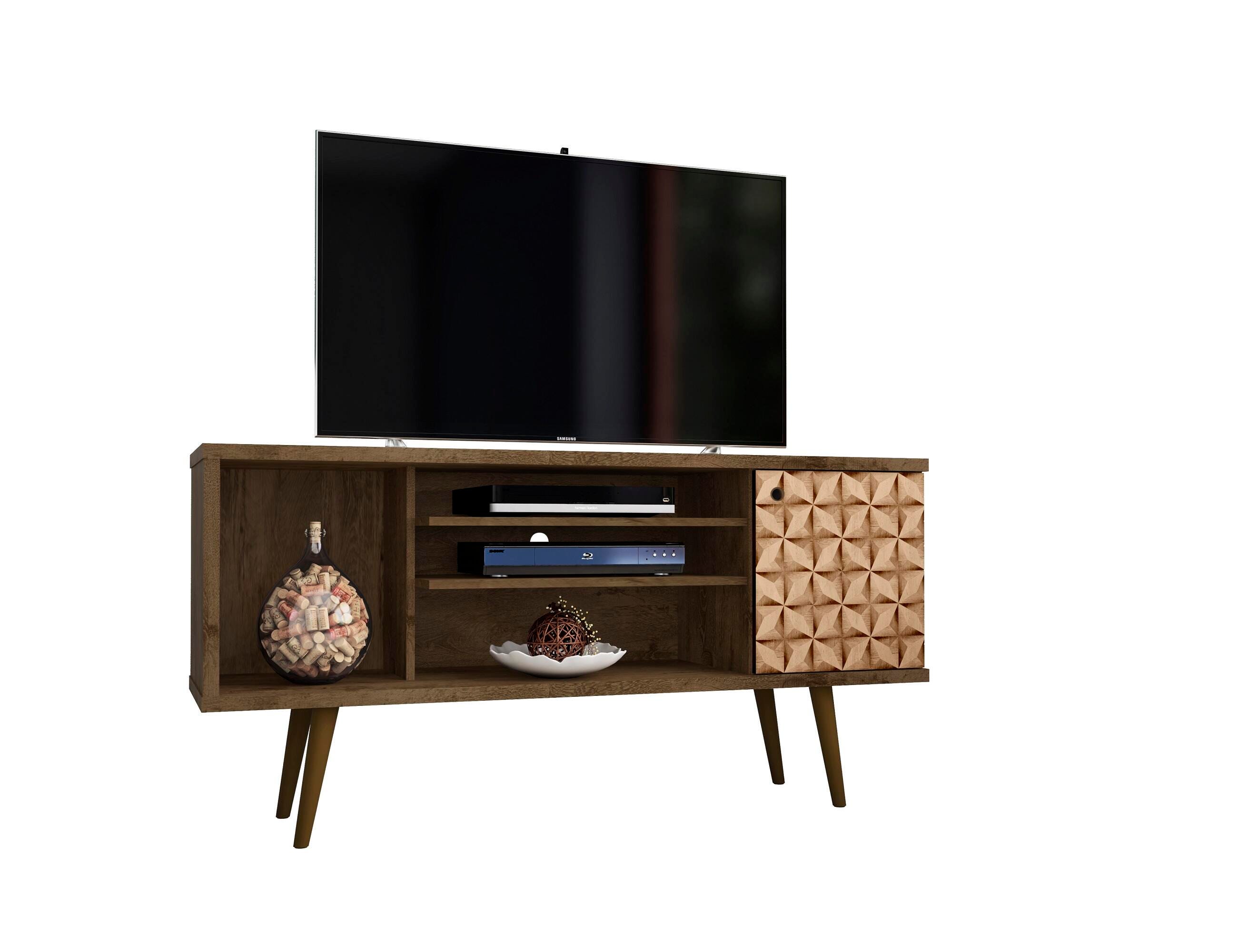 Manhattan Comfort Liberty TV Stand 53.14 in Rustic Brown and 3D Brown Prints, Rustic Brown/Brown, large