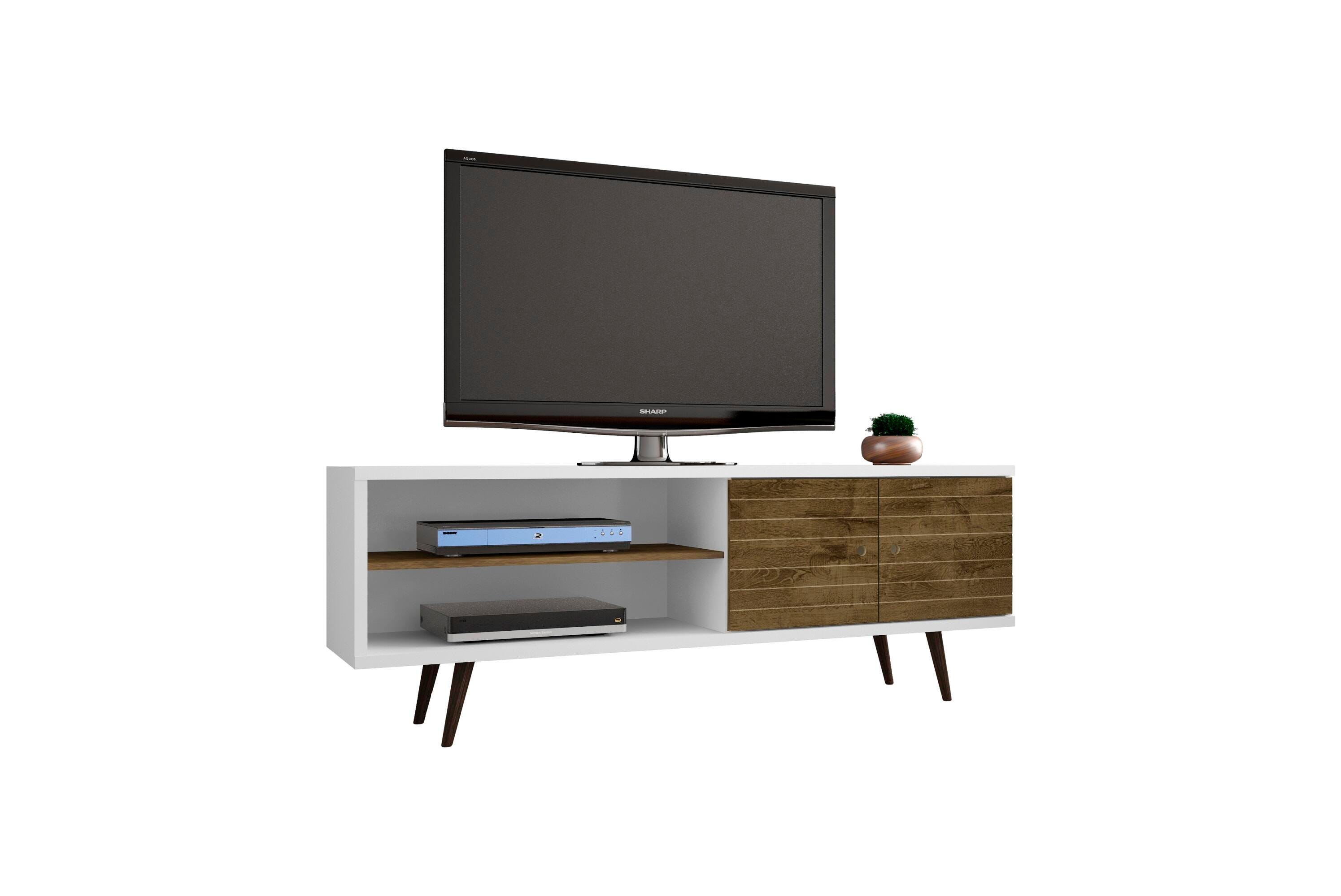 Manhattan Comfort Liberty 62.99" TV Stand in White and Rustic Brown, White/Rustic Brown, large