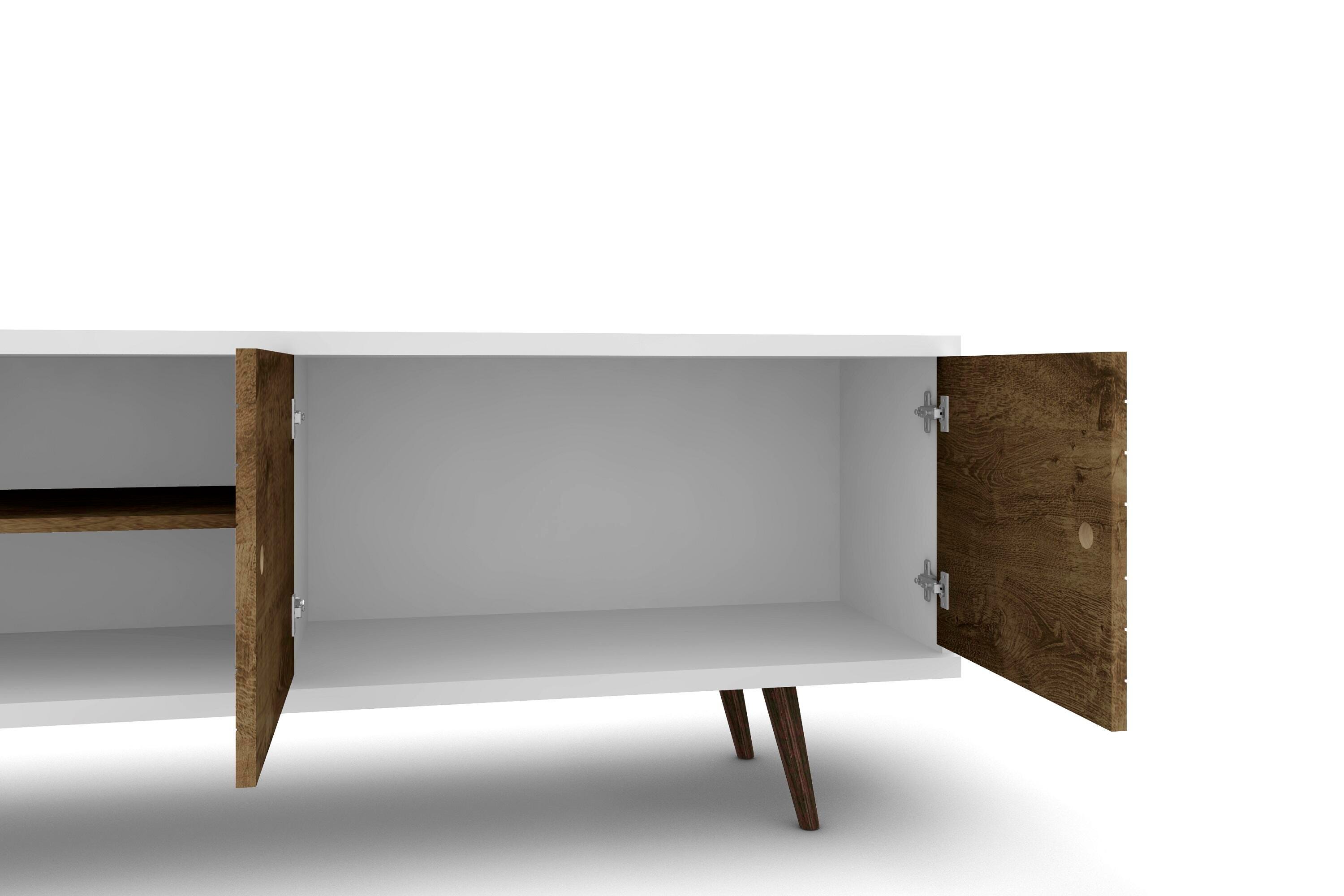 Manhattan Comfort Liberty 62.99" TV Stand in White and Rustic Brown, White/Rustic Brown, large